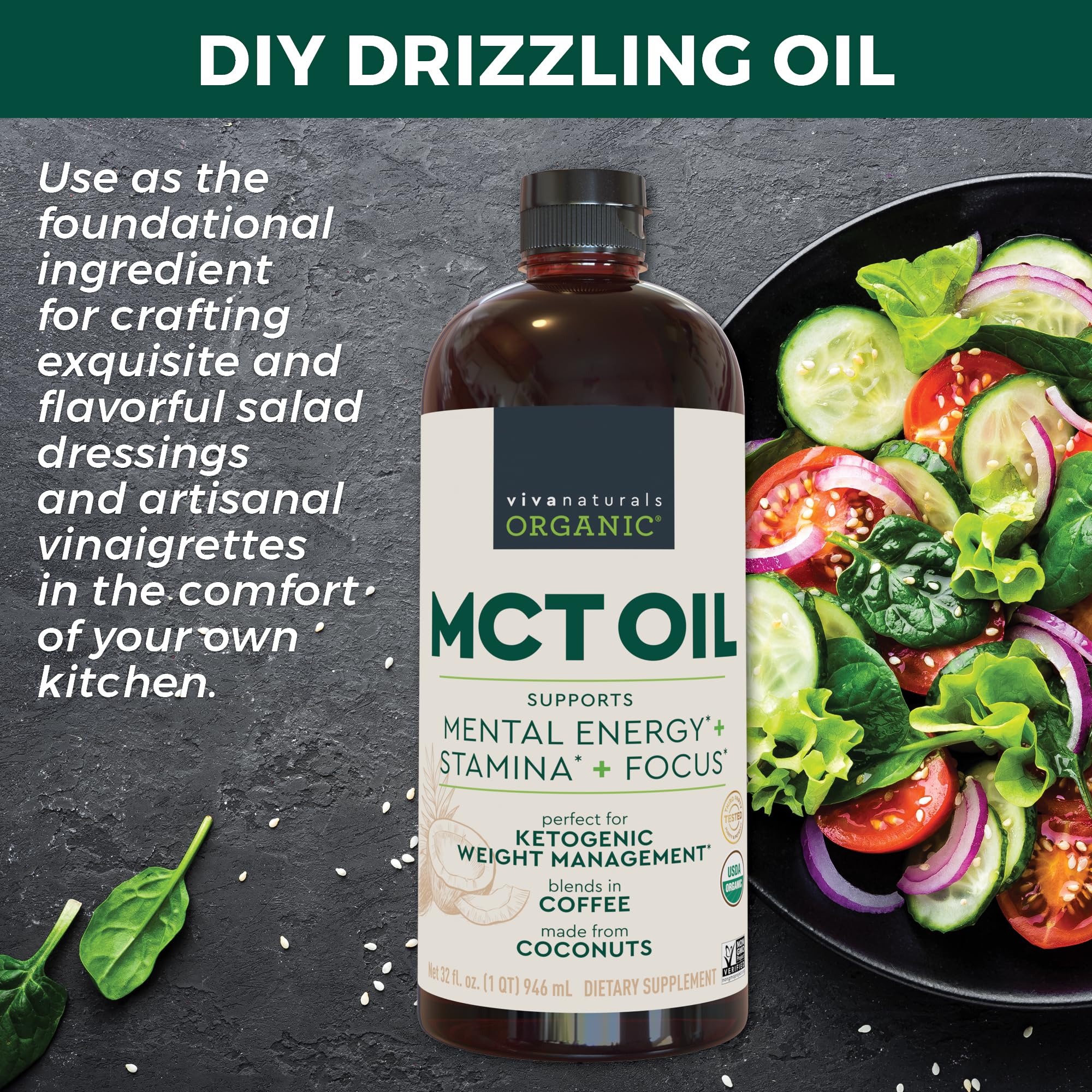 Viva Naturals aderezo casero hecho con MCT Oil para ensalada