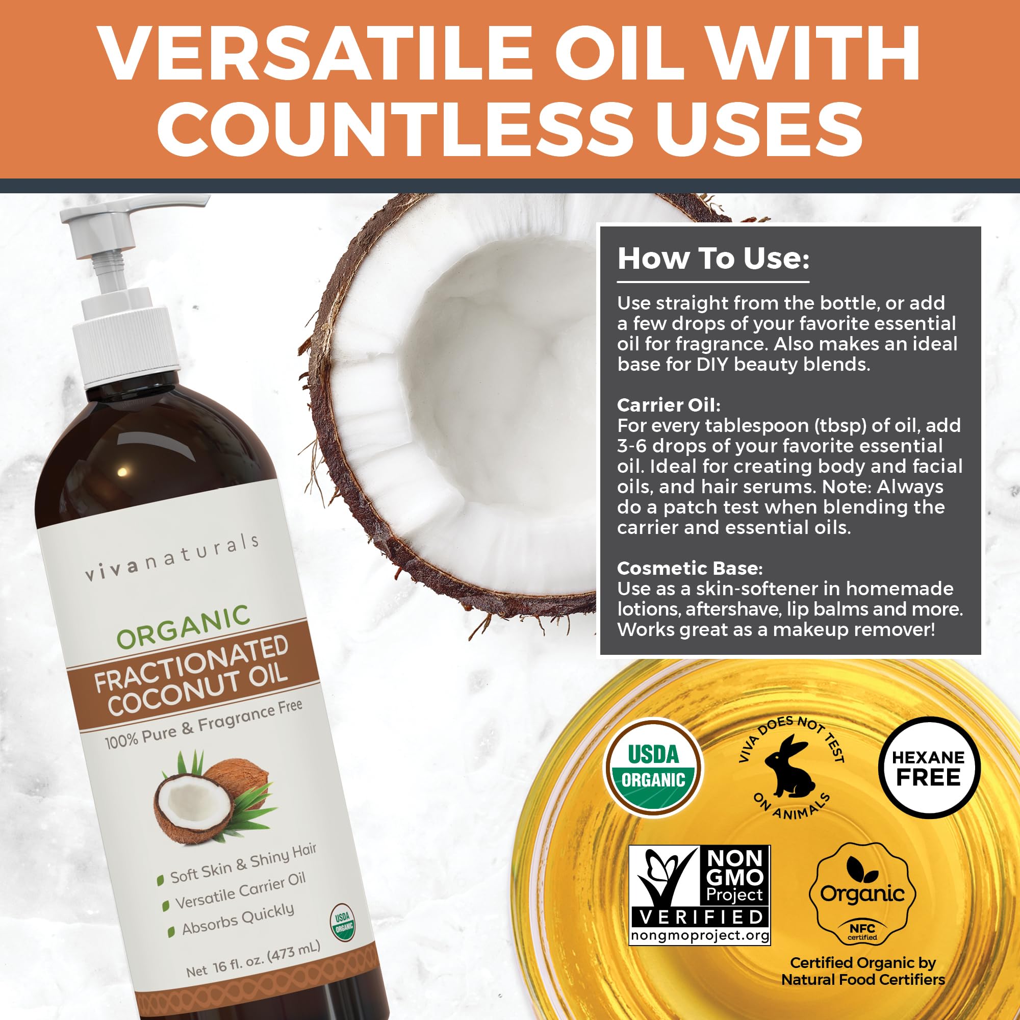 Viva Naturals aplicación en puntas de cabello para brillo y control de frizz