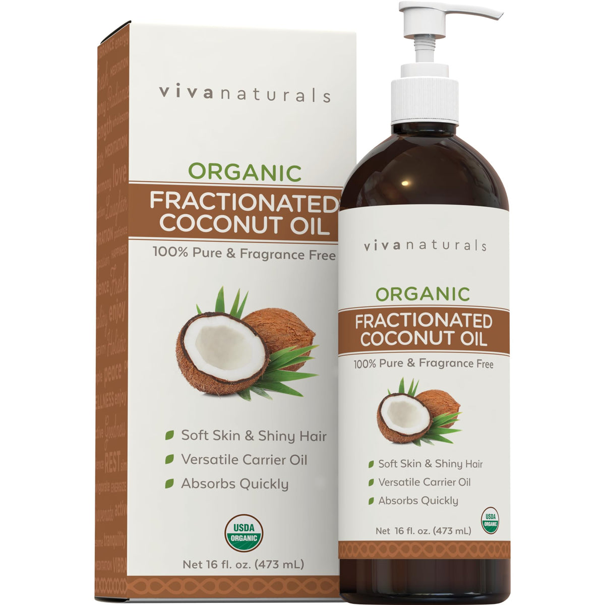 Viva Naturals frasco frente mostrando etiqueta orgánica y tamaño práctico