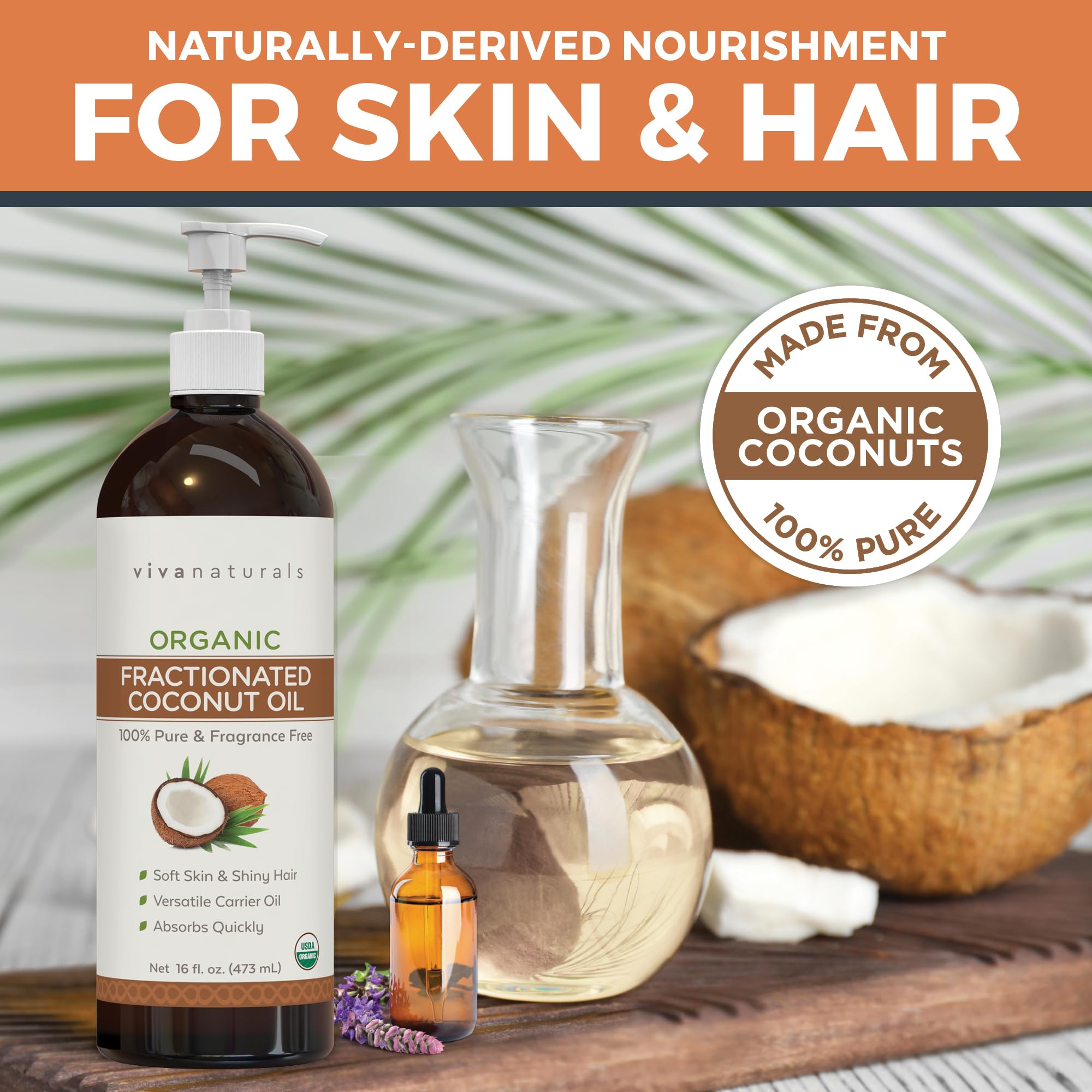 Viva Naturals textura del aceite fraccionado mostrando absorción rápida