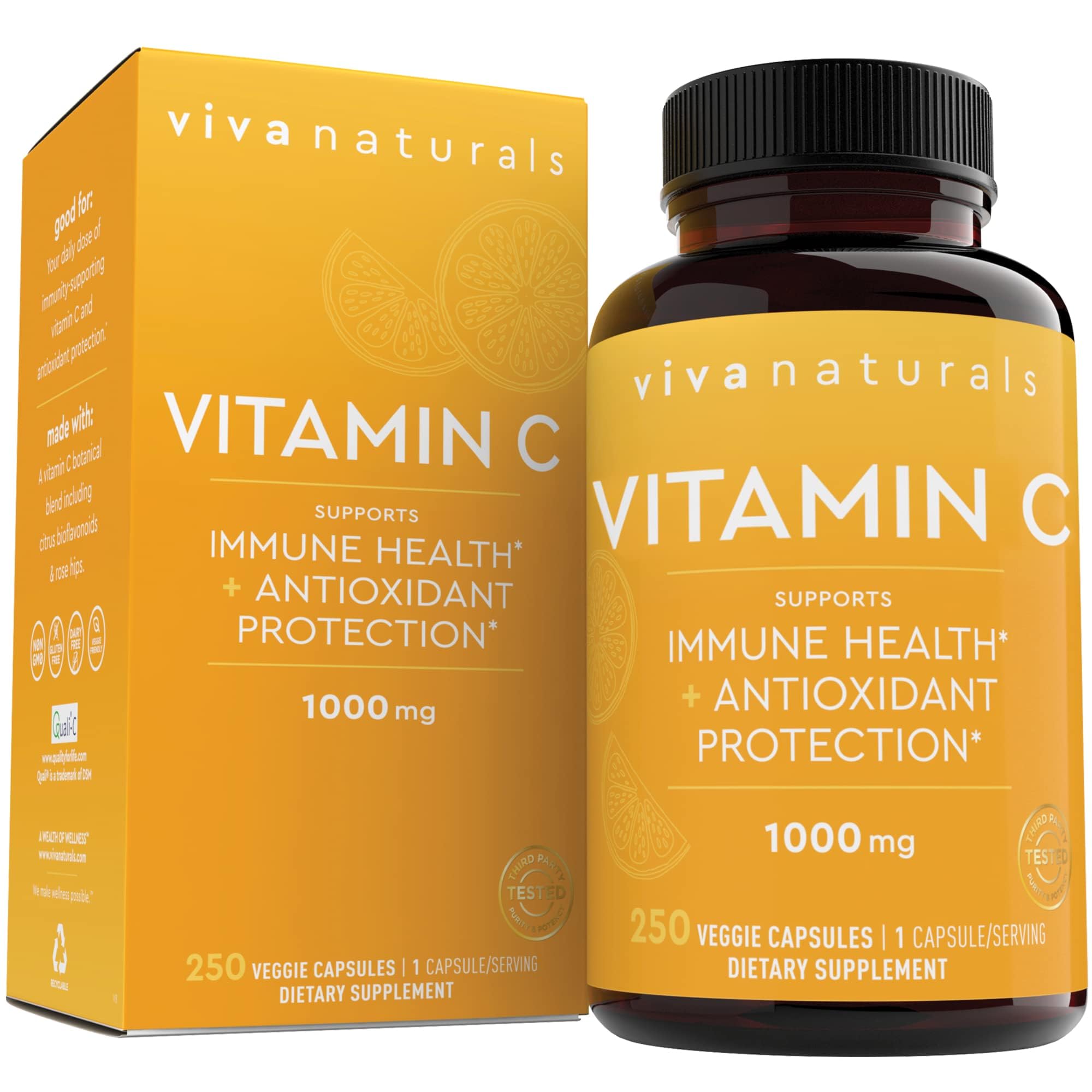 Viva Naturals vista frontal del frasco con diseño y cantidad clara