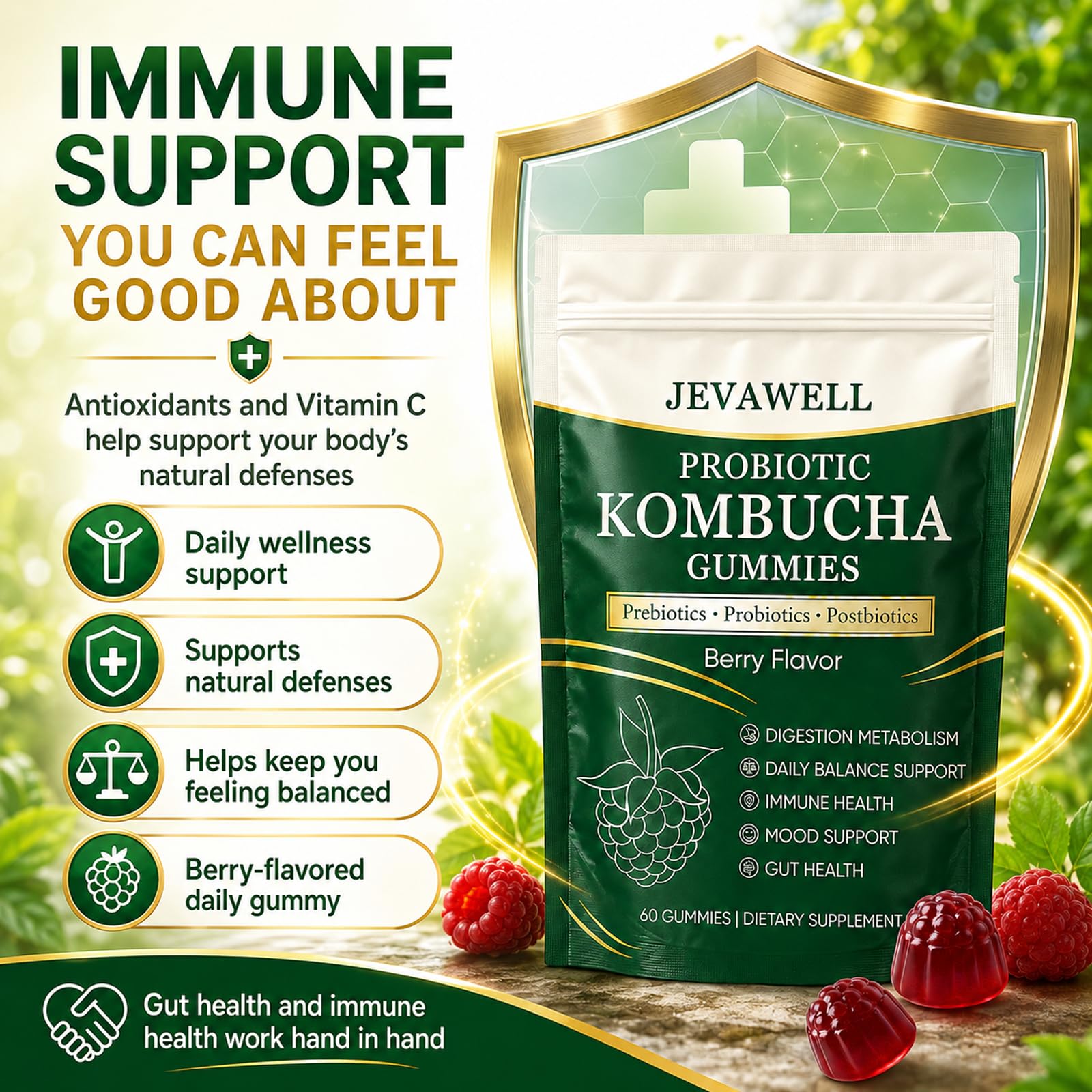 VivaMelhor composición de ingredientes con kombucha y prebióticos visibles