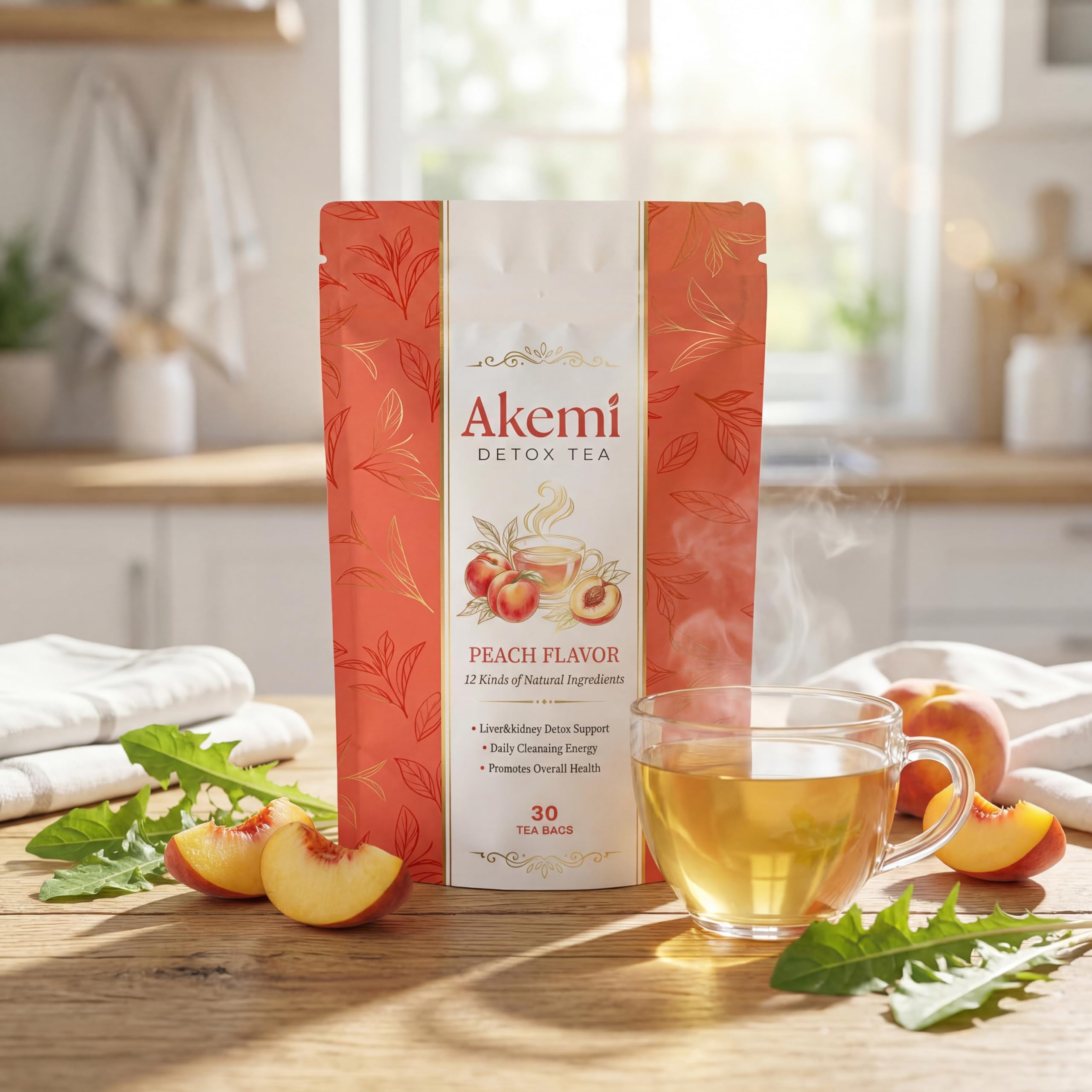 VivaMelhor Akemi infusión en mesa con elementos saludables y ambiente cotidiano