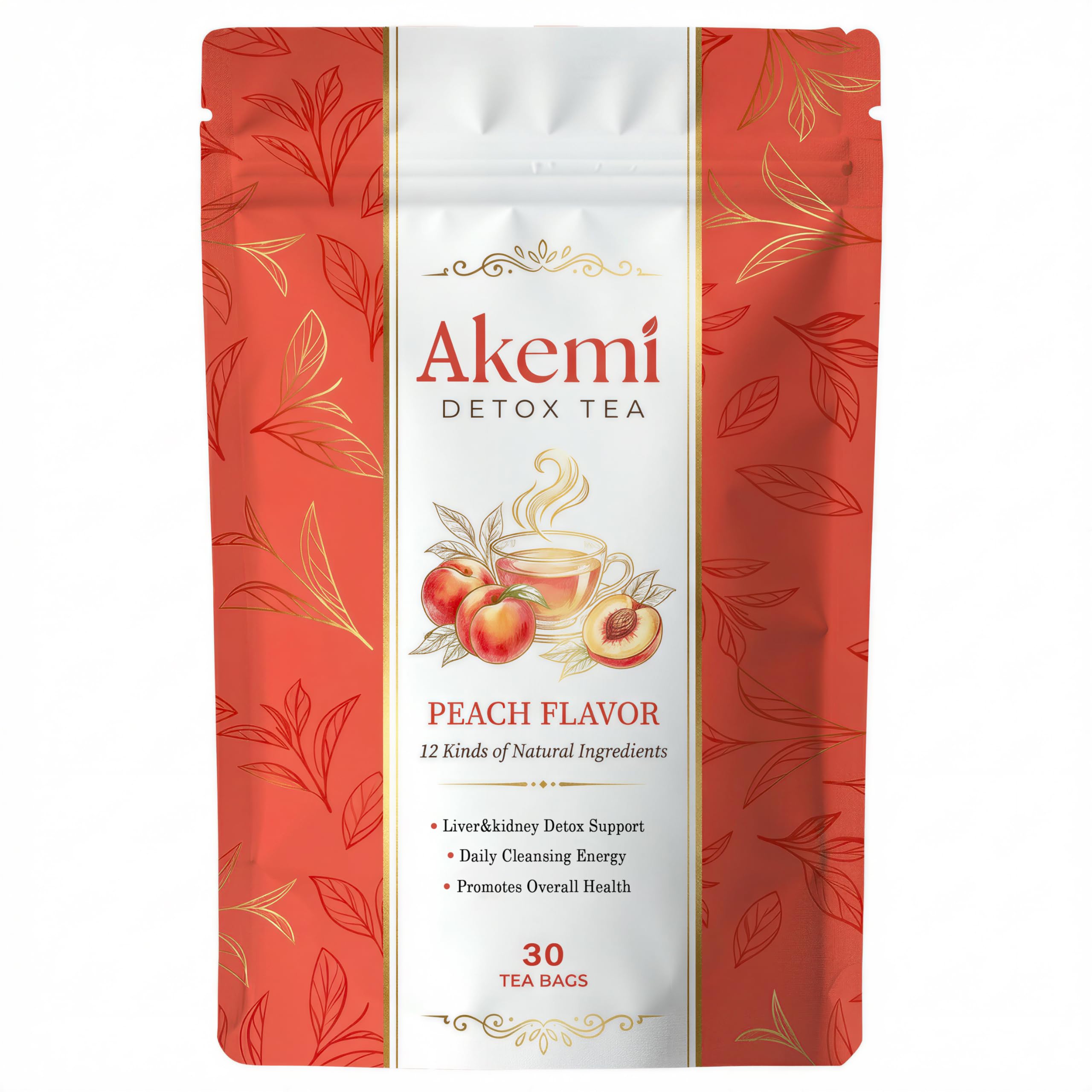 VivaMelhor Akemi frente del paquete mostrando 30 bolsitas y sabor durazno