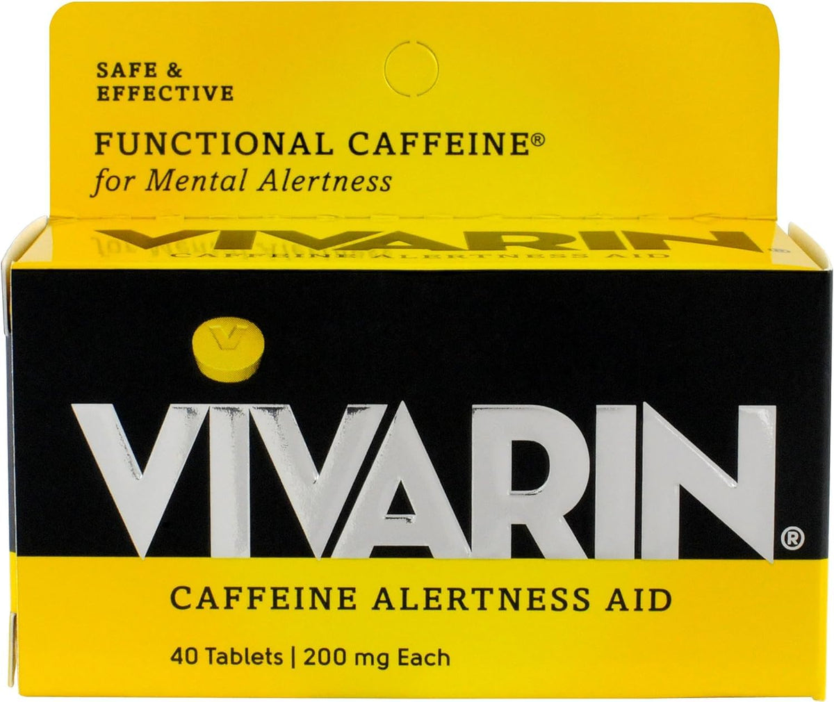 Vivarin vista frontal del empaque mostrando la marca y beneficio de alerta