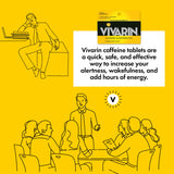 Persona estudiando con Vivarin cerca para énfasis en concentración y productividad