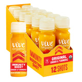 Vive Organic vista frontal del pack de 12 shots, práctico y orgánico