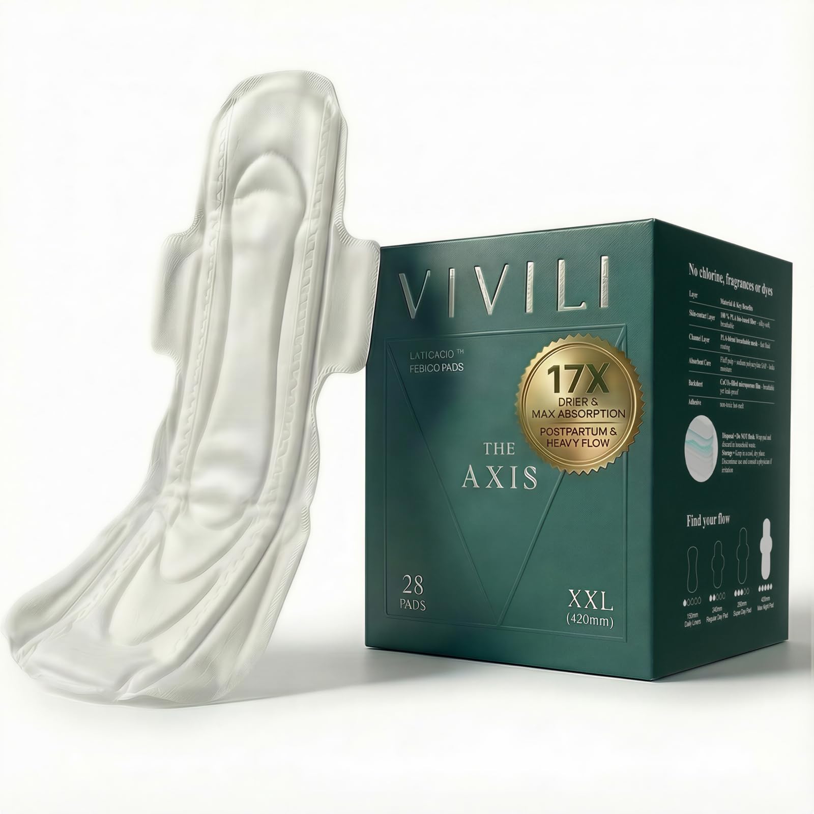 VIVILI empaque frontal mostrando compresa XXL y ventaja nocturna