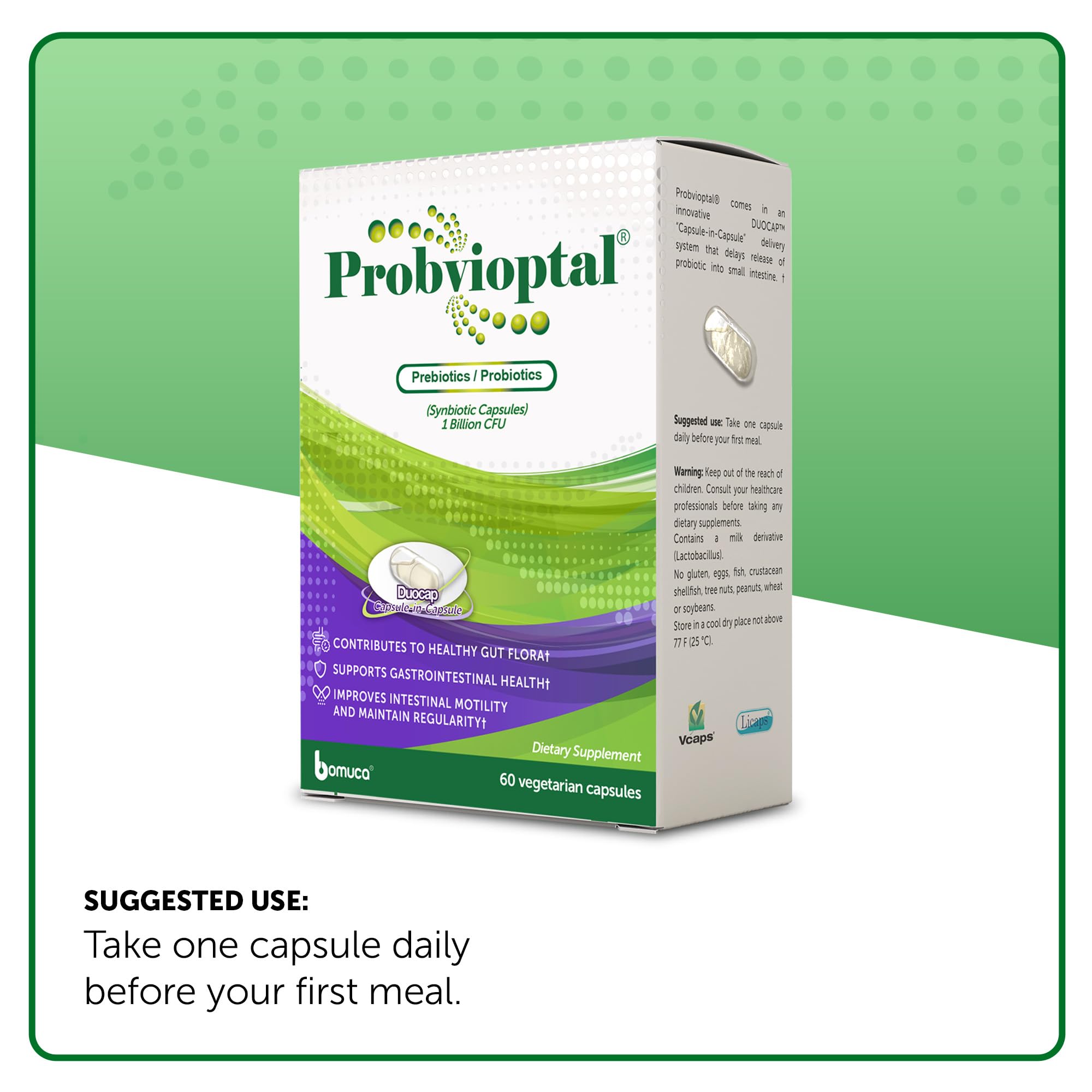 Vivioptal Probvioptal persona tomando cápsula para apoyo a la digestión