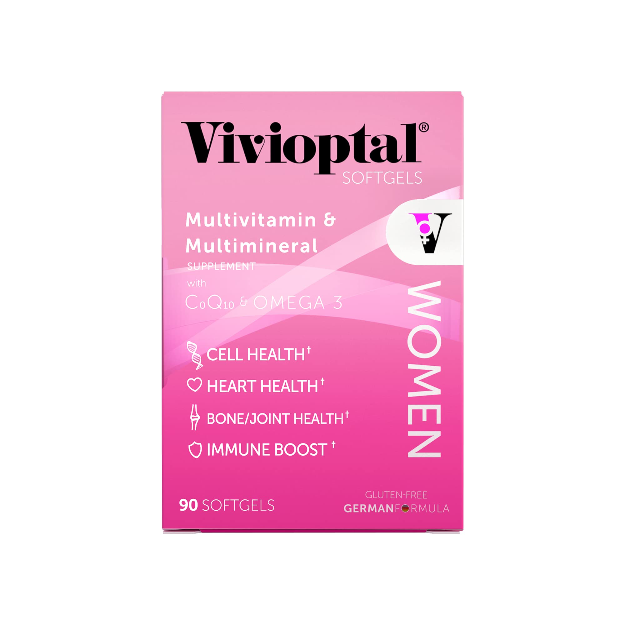 Vivioptal Vitamins caja abierta con 90 softgels para uso diario