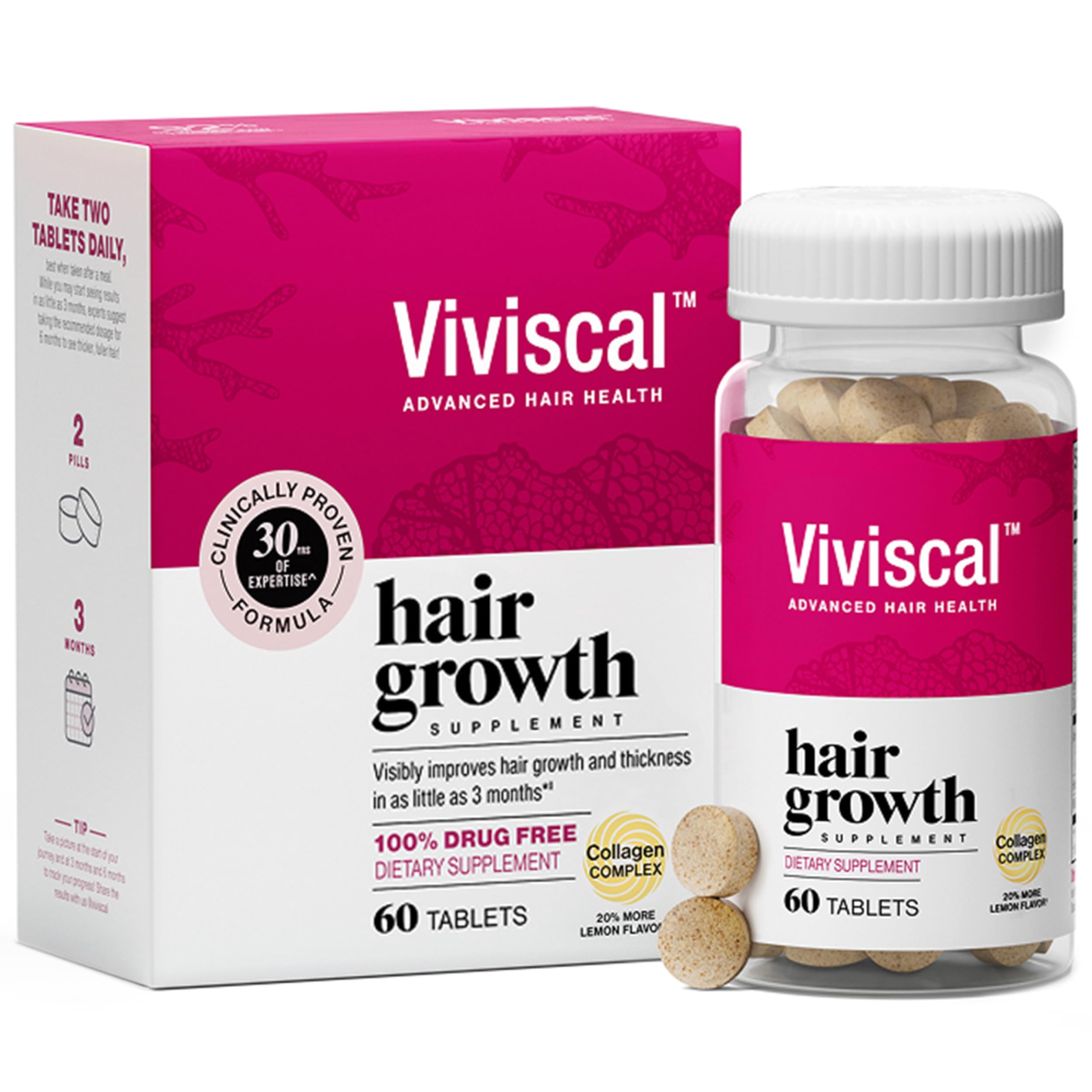 Viviscal envase frontal mostrando presentación y beneficio de cabello más denso
