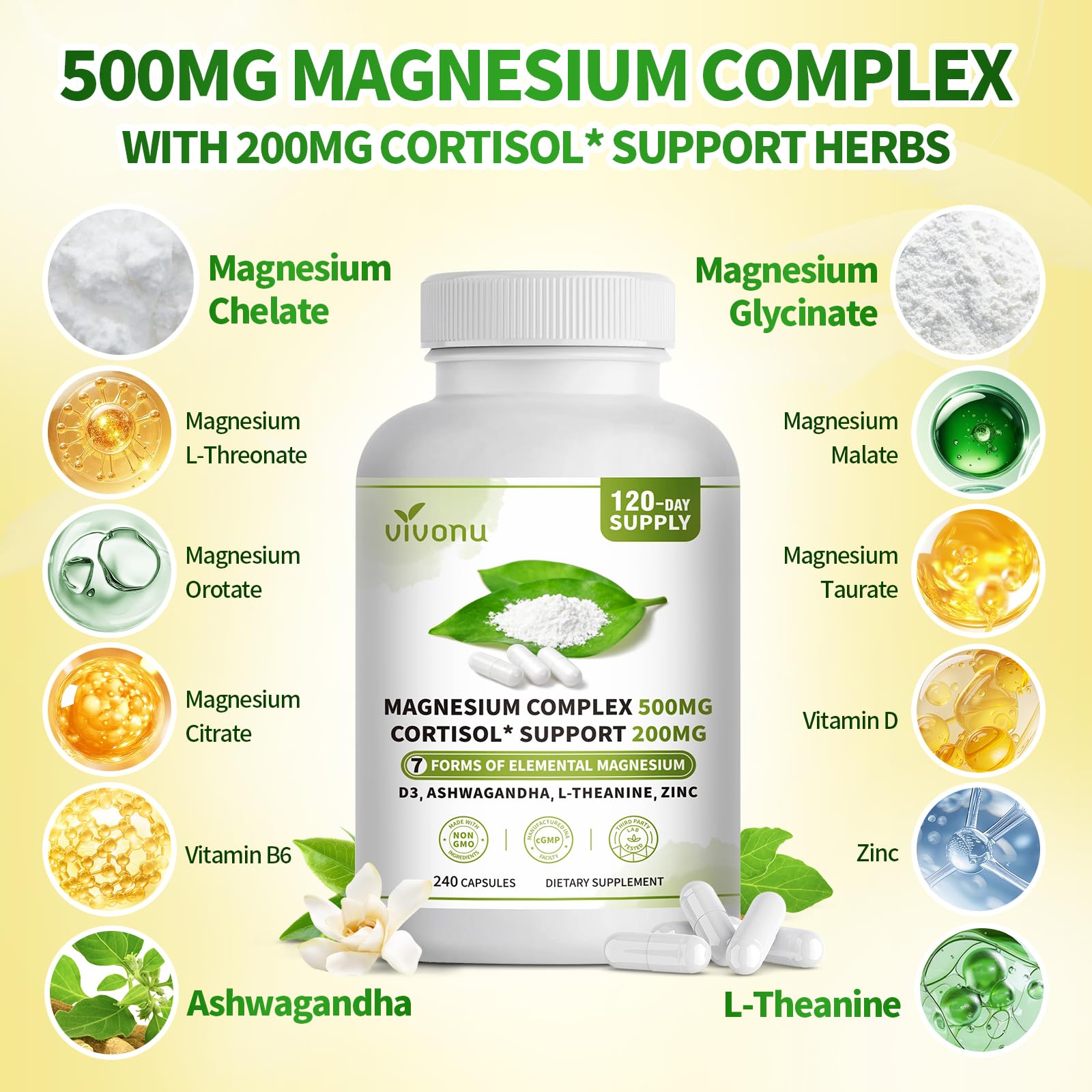 VivoNu etiqueta con lista de 7 formas de magnesio y vitamina B6