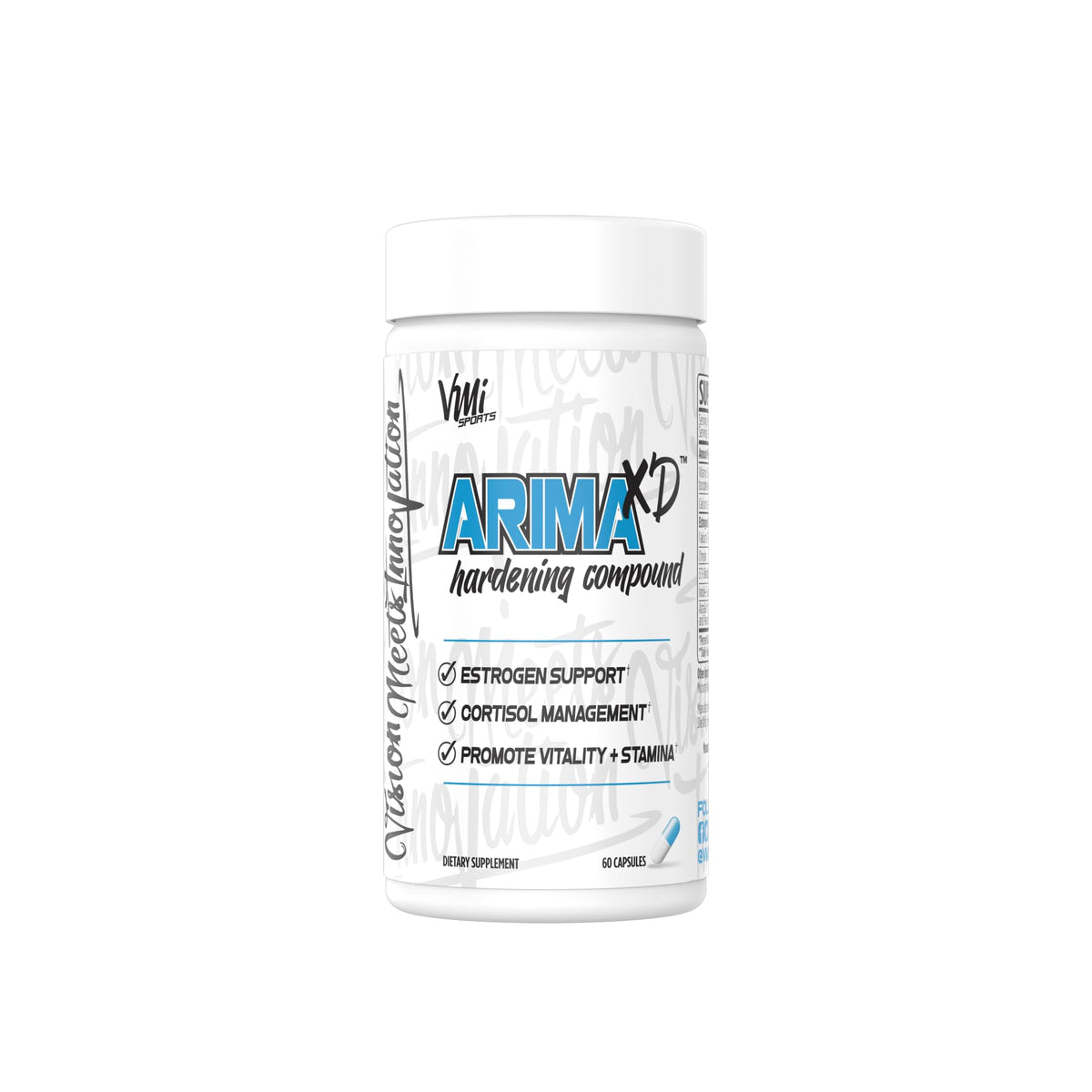 VMI Sports frasco Arima-XD vista frontal con etiqueta clara y beneficio de equilibrio hormonal