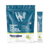 Voli frontal del empaque mostrando sobres y sabor honeydew para hidratación limpia