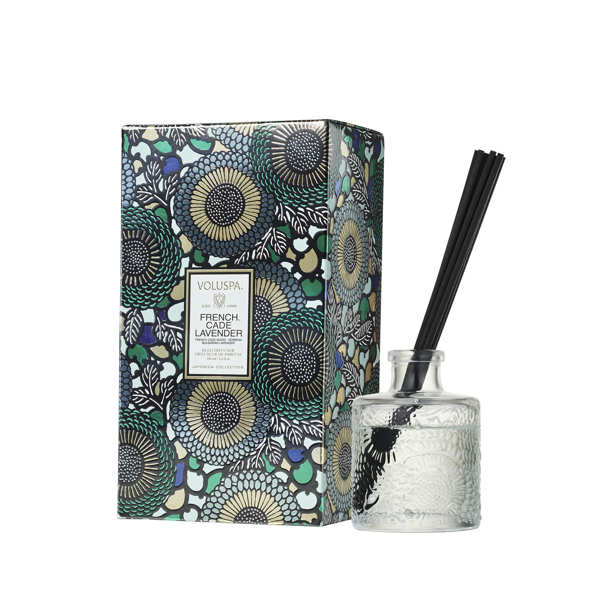 Voluspa difusor frente en vidrio grabado añade elegancia y aroma prolongado