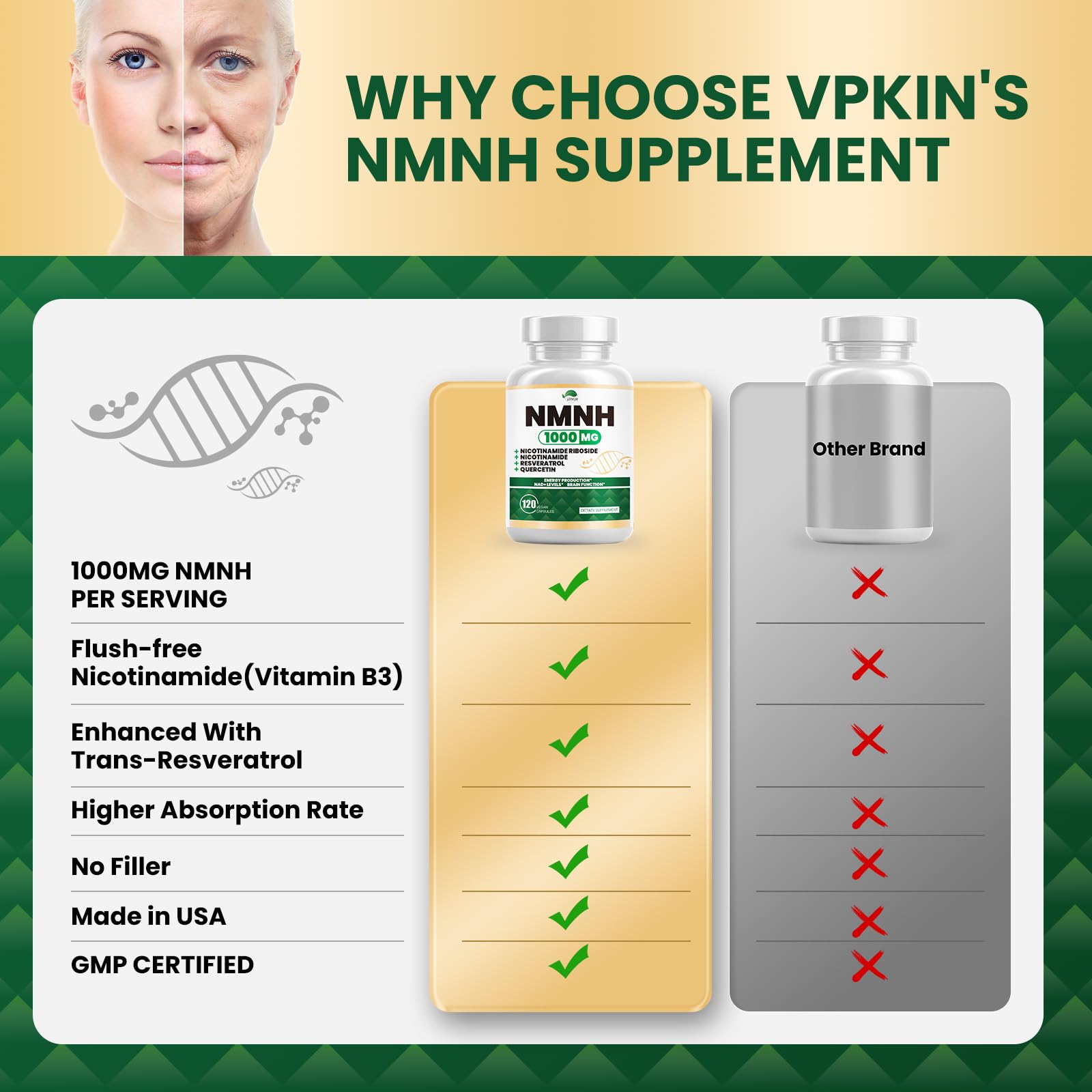 VPKIN etiqueta del producto mostrando ingredientes clave y pureza