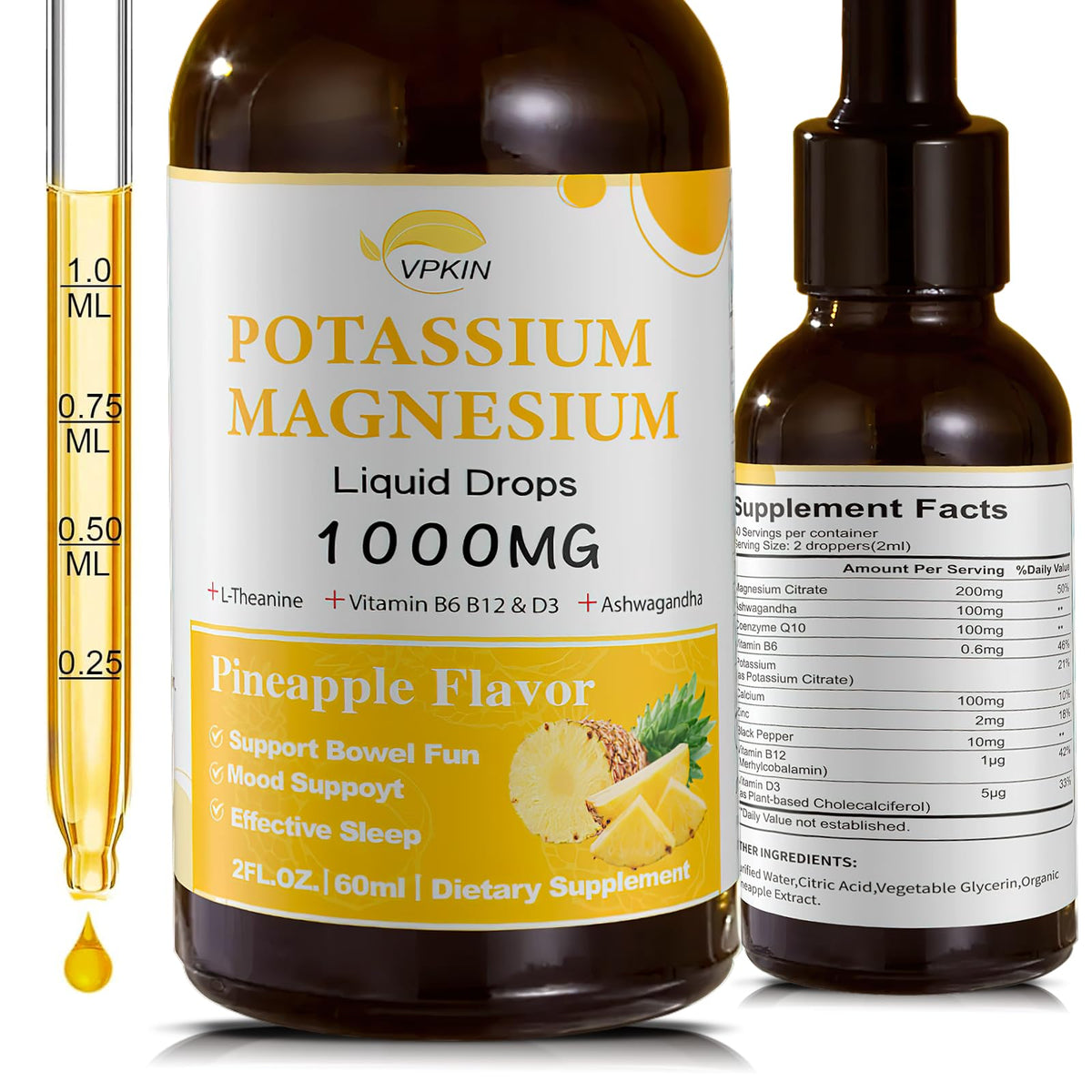 VPKIN frasco frontal con etiquetas claras y beneficio de minerales biodisponibles