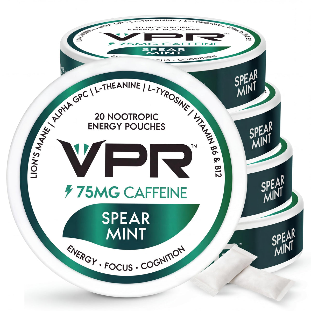 VPR envase frontal menta spearmint mostrando beneficio energía rápida