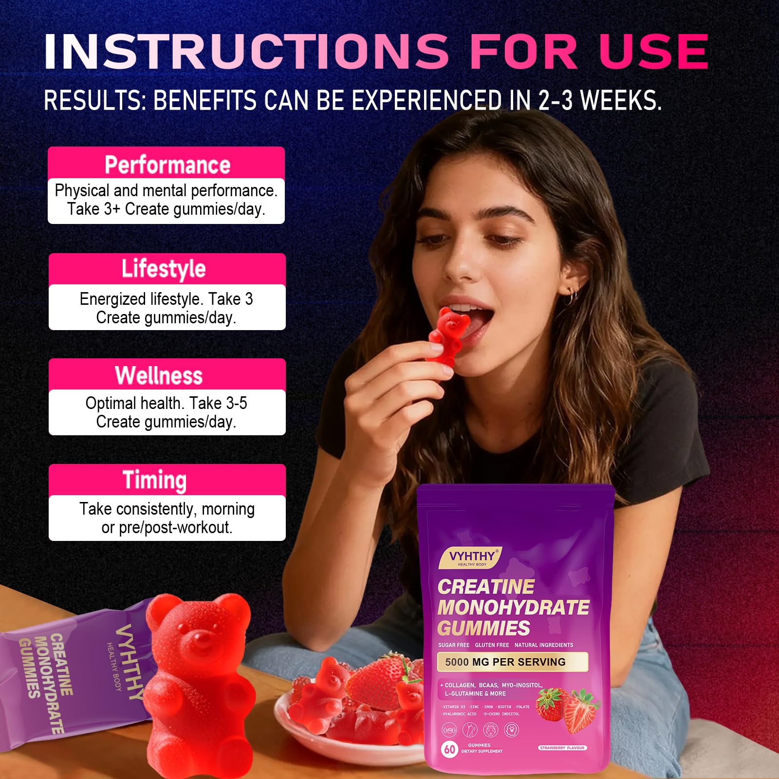 VYHTHY gominolas sabor fresa sobre superficie resaltando atractivo