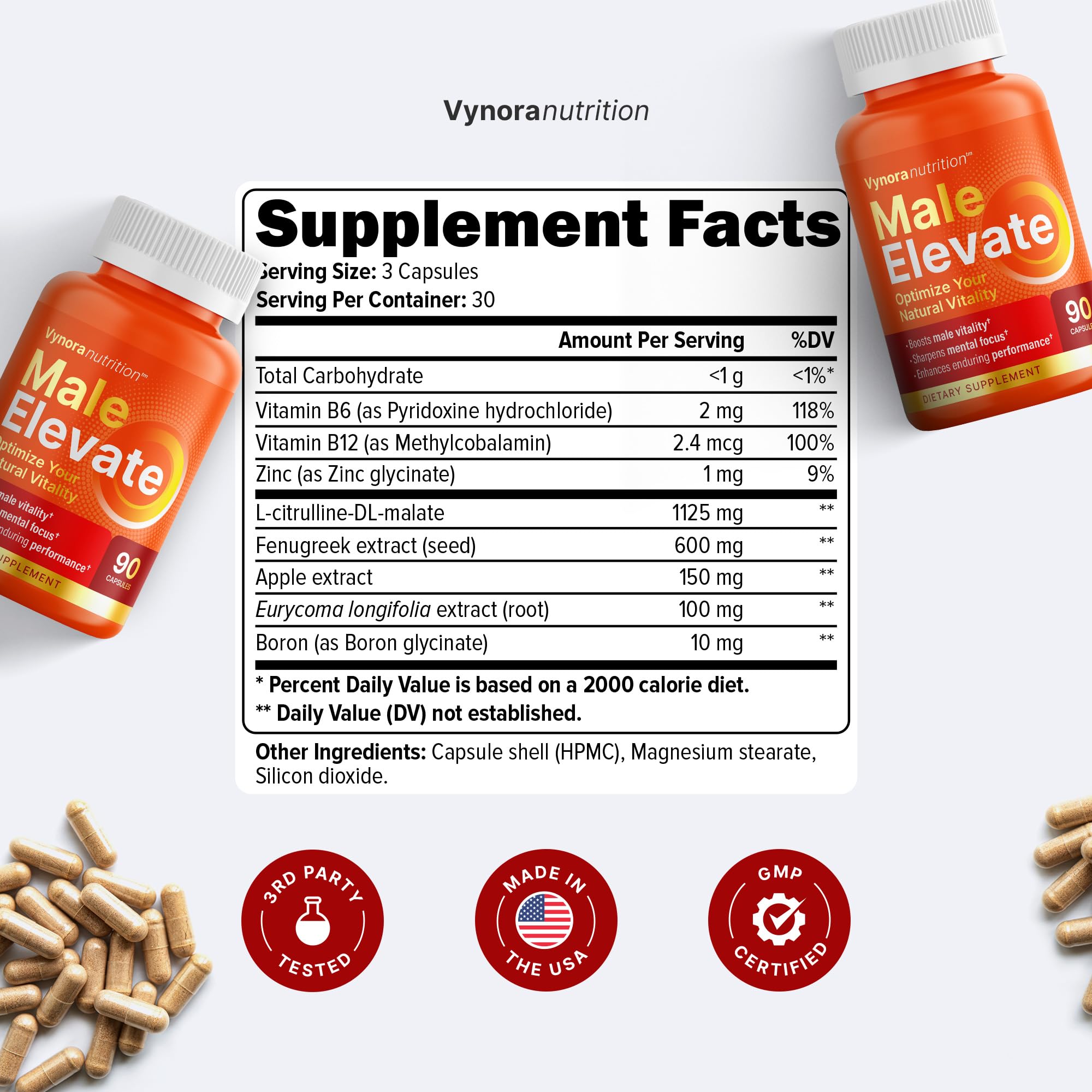 Vynora Nutrition cápsulas apiladas destacando pureza y textura