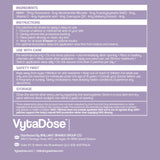 Vytadose etiqueta con lista de ingredientes, transparencia y confianza