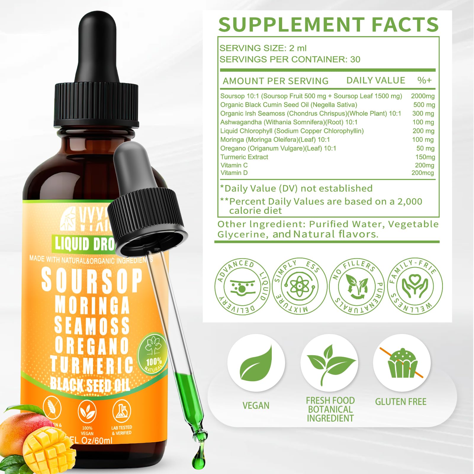 Vyxion etiqueta nutricional visible con lista clara de ingredientes