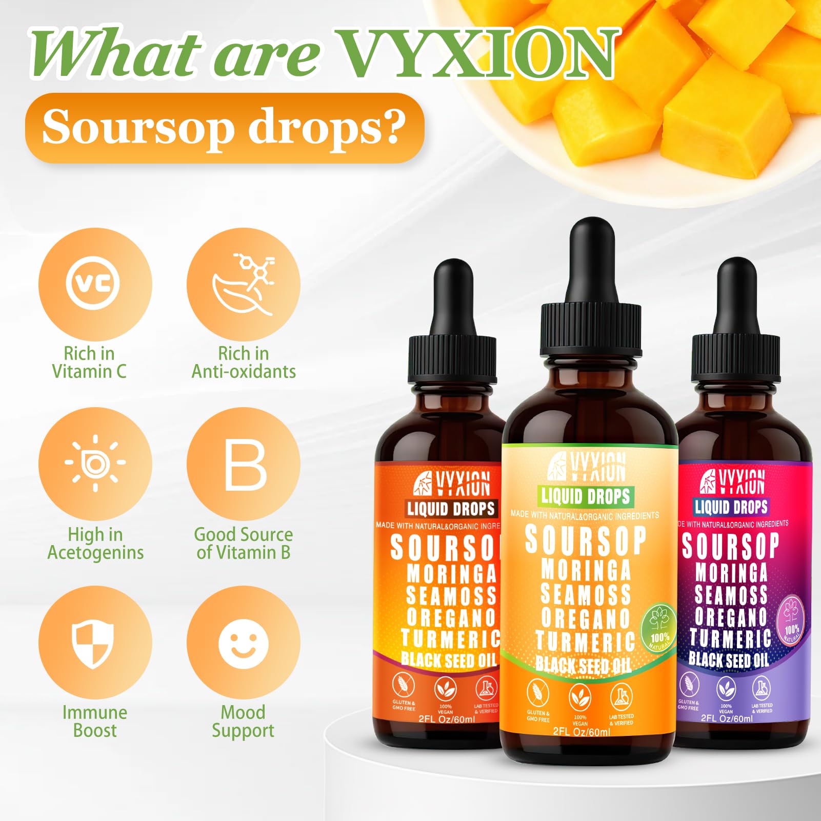Vyxion gotero soltando una gota, aplicación fácil y dosificable