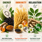 Vznrena ingredientes clave graviola y moringa mostrando origen botánico