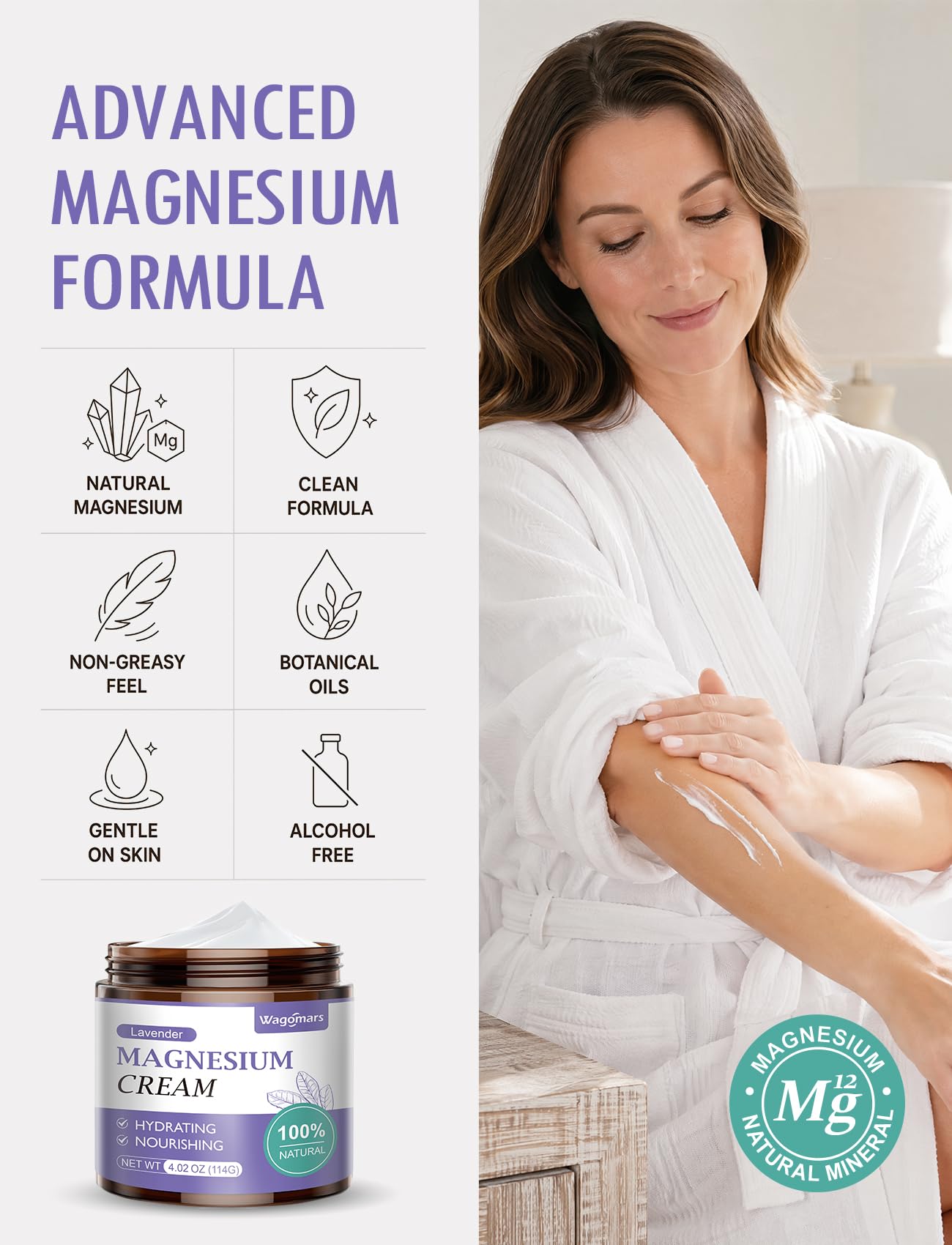 Wagomars crema etiqueta lavanda que indica aroma suave y calmante