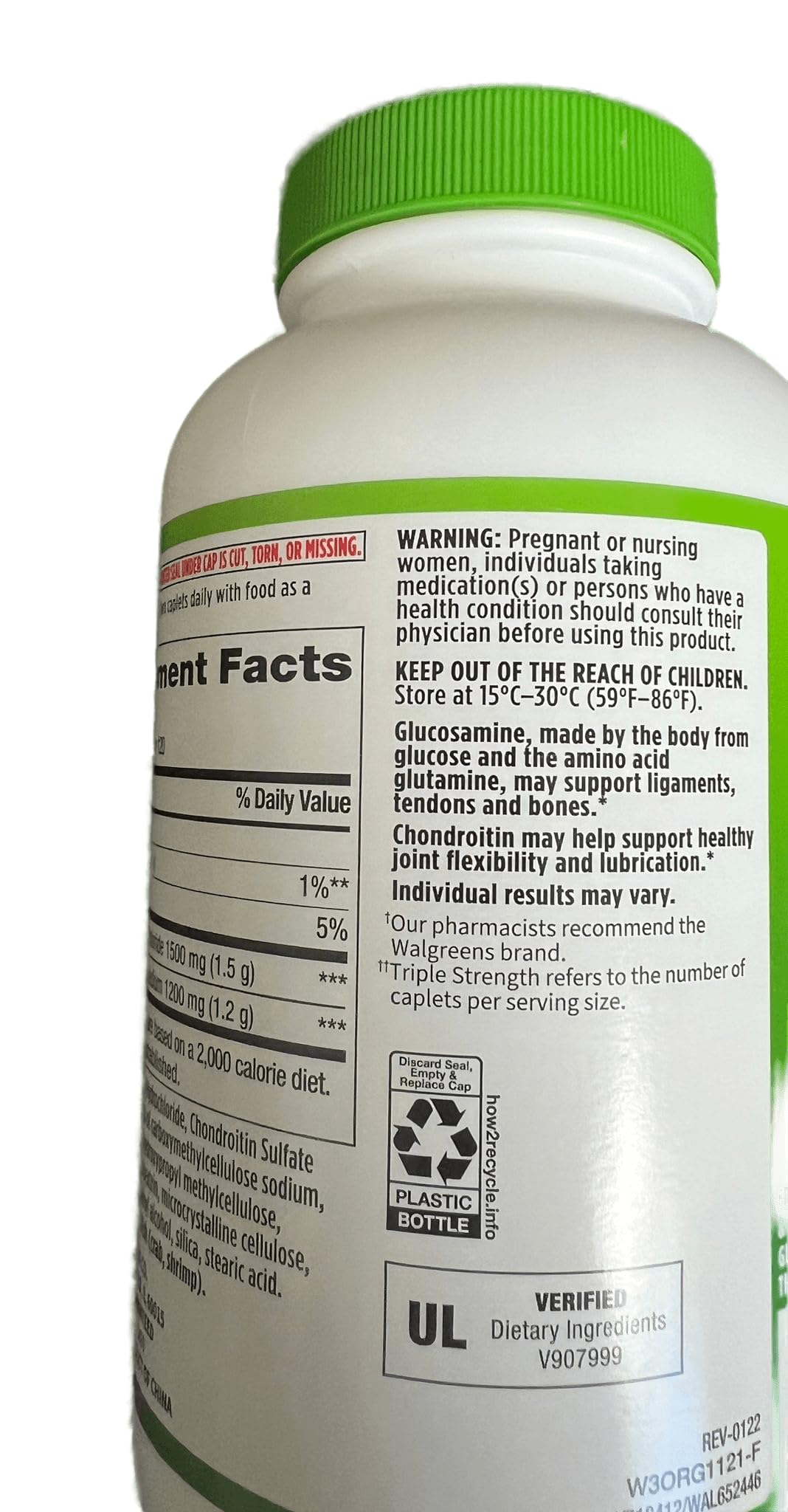 Walgreens etiqueta con información nutricional para revisión segura