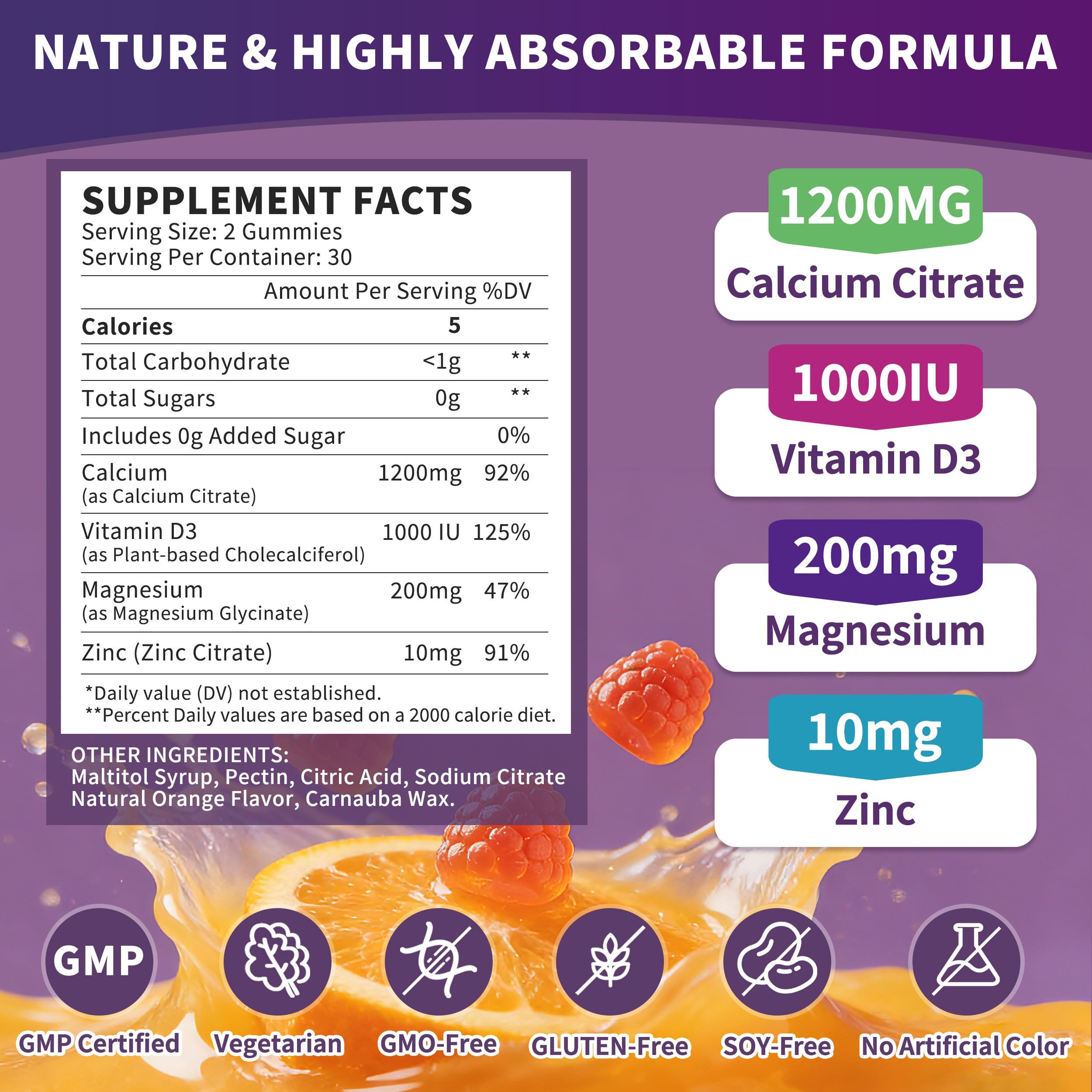Etiqueta nutricional Wanish con información de calcio, magnesio, zinc y D3 clara