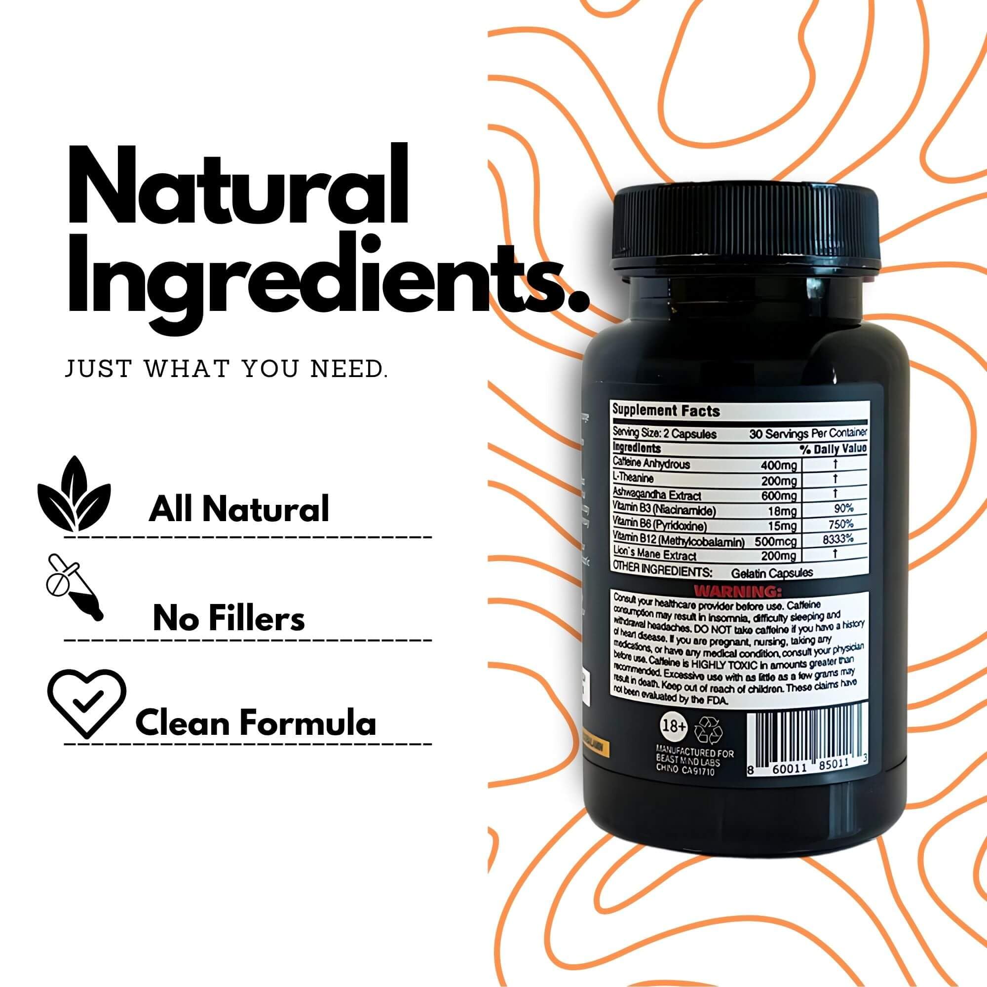 Want A Bump ingredientes destacados: ashwagandha y Lion's Mane para soporte cognitivo