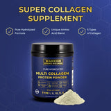 Warrior Strong Wellness cucharada del polvo para comparar tamaño de porción y dosificación práctica