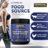 Warrior Strong Wellness fuentes de colágeno (vaca, pollo, pescado) ilustradas para ver variedad de ingredientes