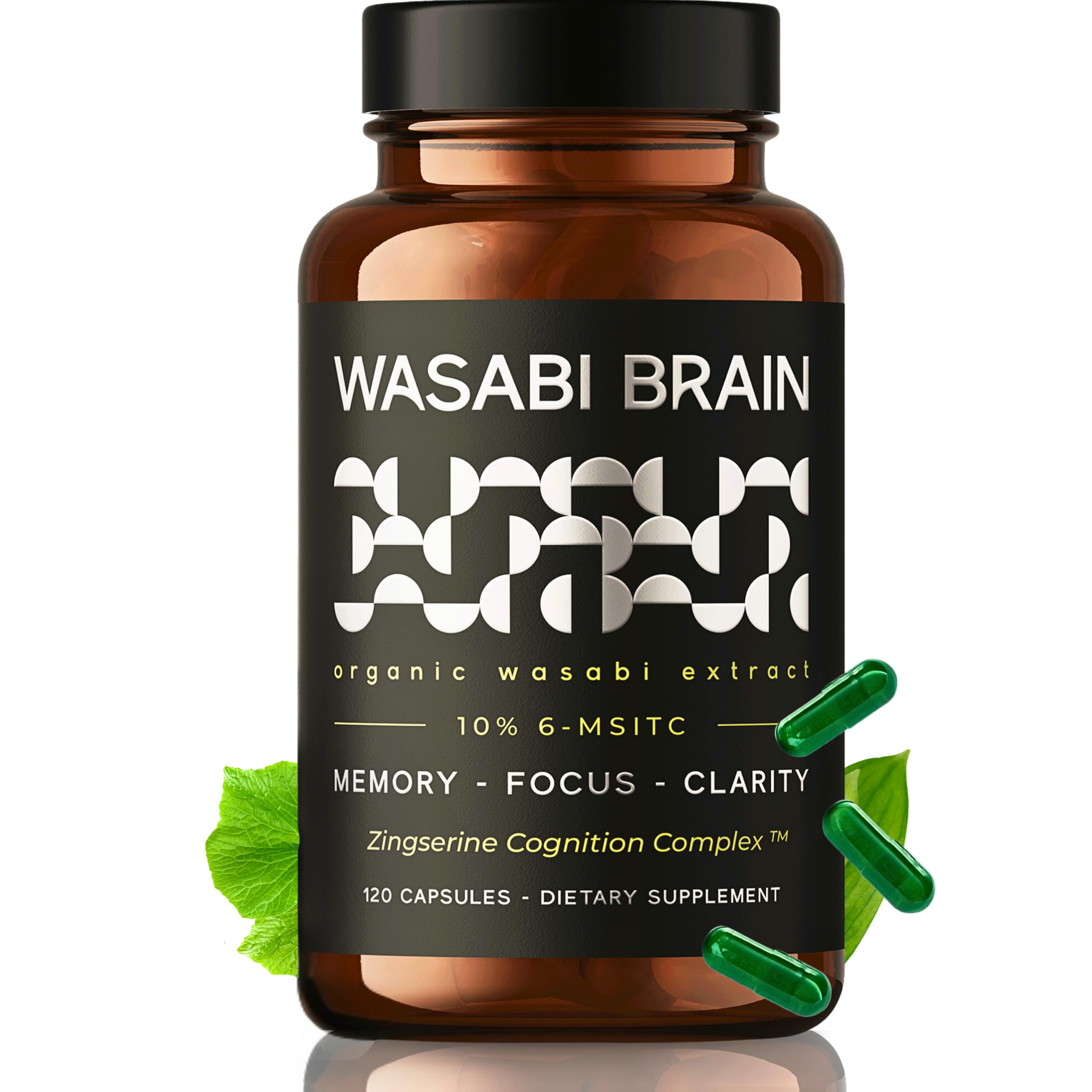 WASABI BRAIN envase frontal mostrando diseño y dosis, apoyo cognitivo claro
