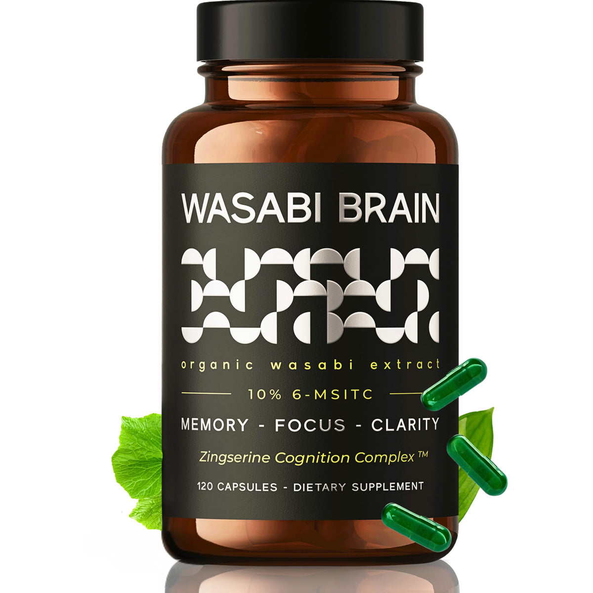 WASABI BRAIN envase frontal mostrando diseño y dosis, apoyo cognitivo claro