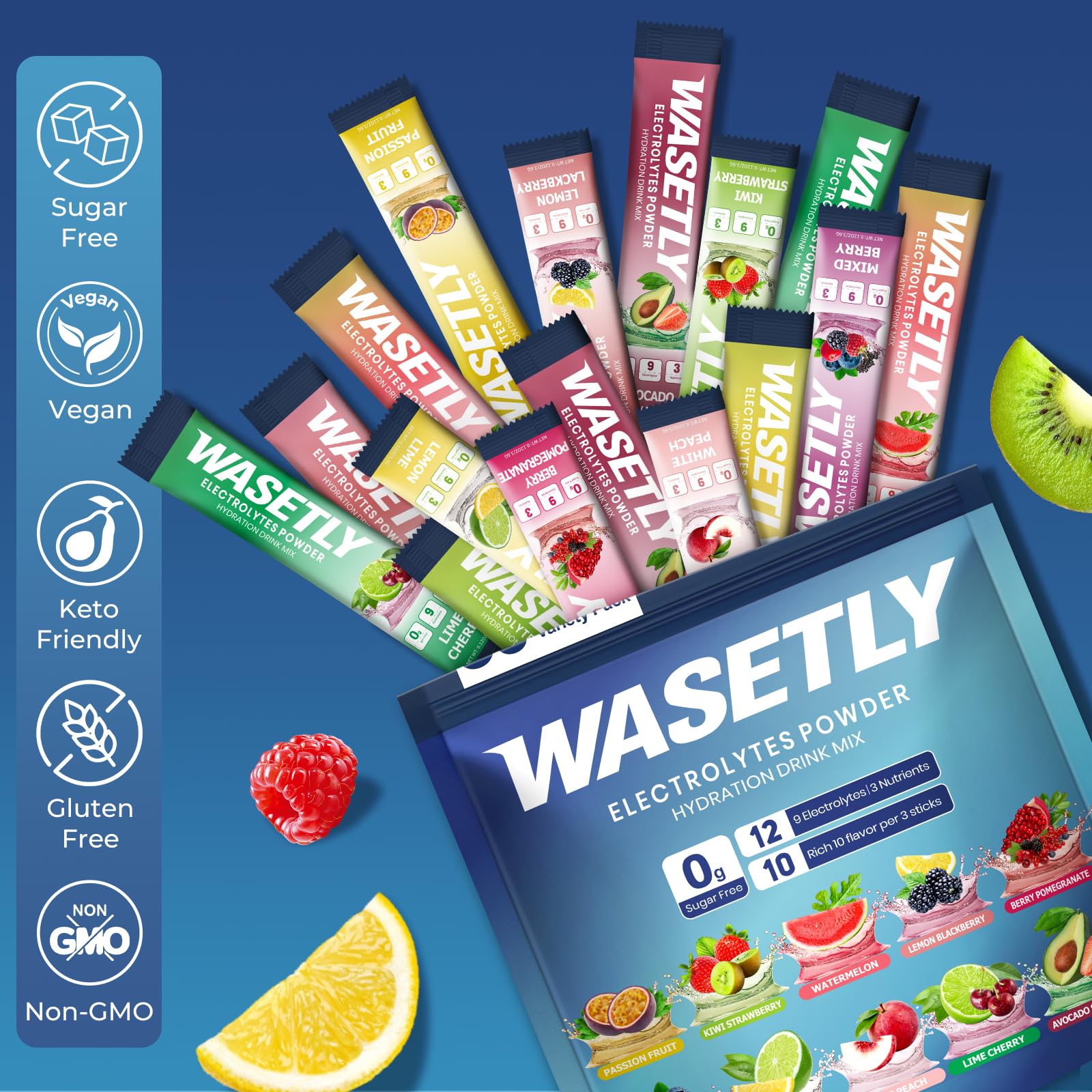 WASETLY vaso con mezcla preparada, hidratación refrescante instantánea