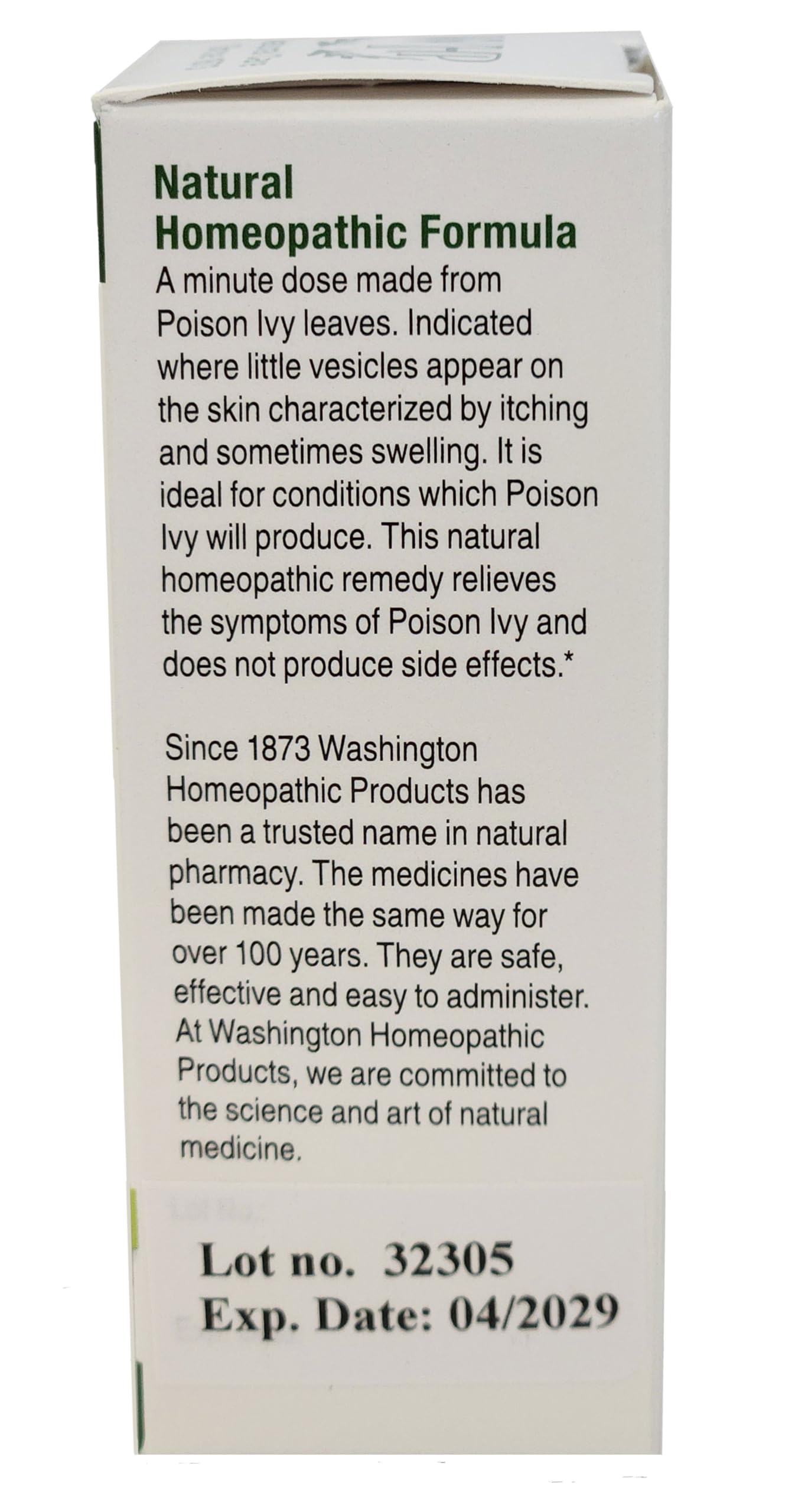 Washington Homeopathic Products WHP Poison Ivy etiqueta legible con ingredientes y recomendaciones de uso