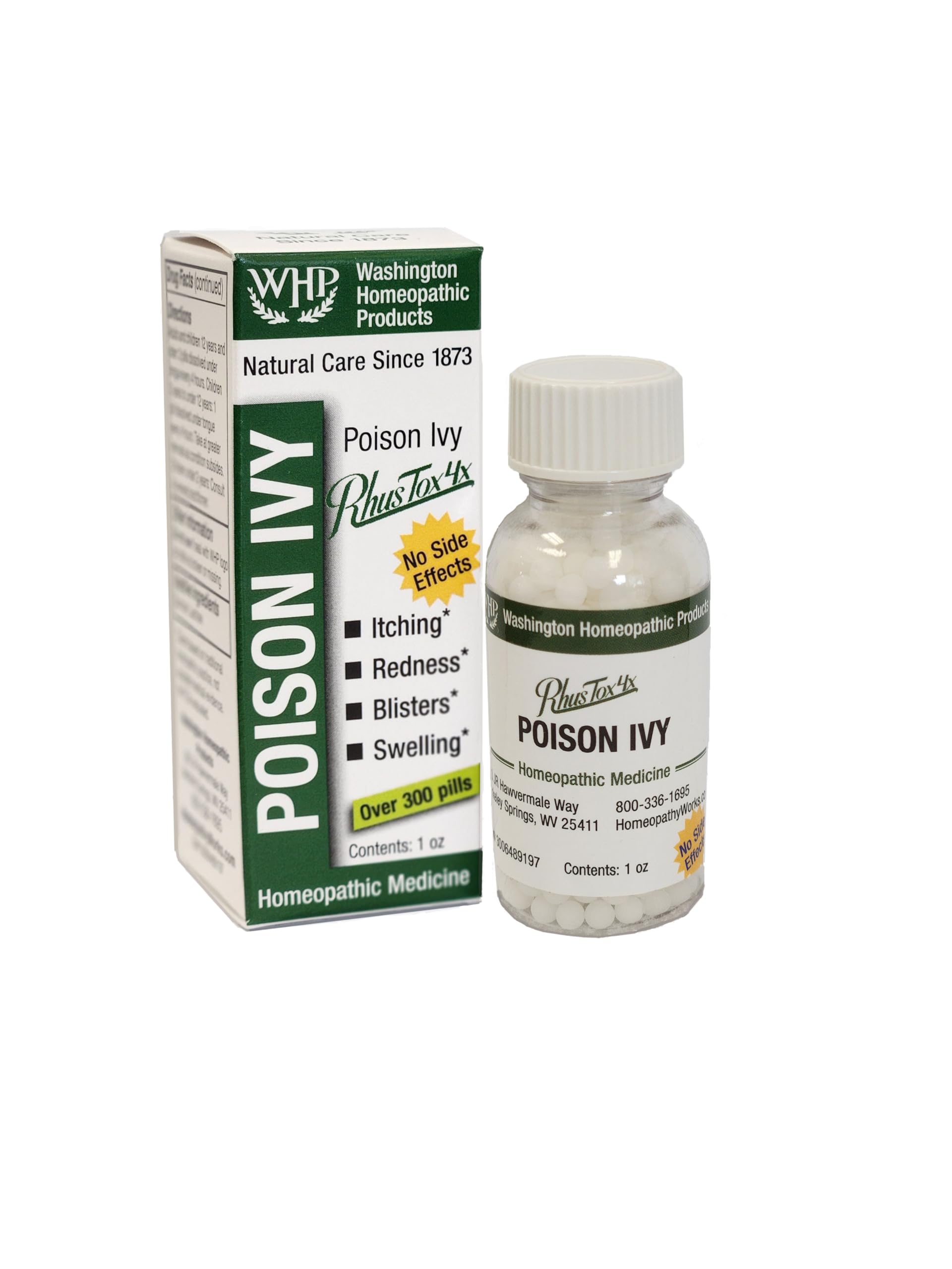 Washington Homeopathic Products WHP Poison Ivy vista frontal mostrando el frasco y beneficios naturales
