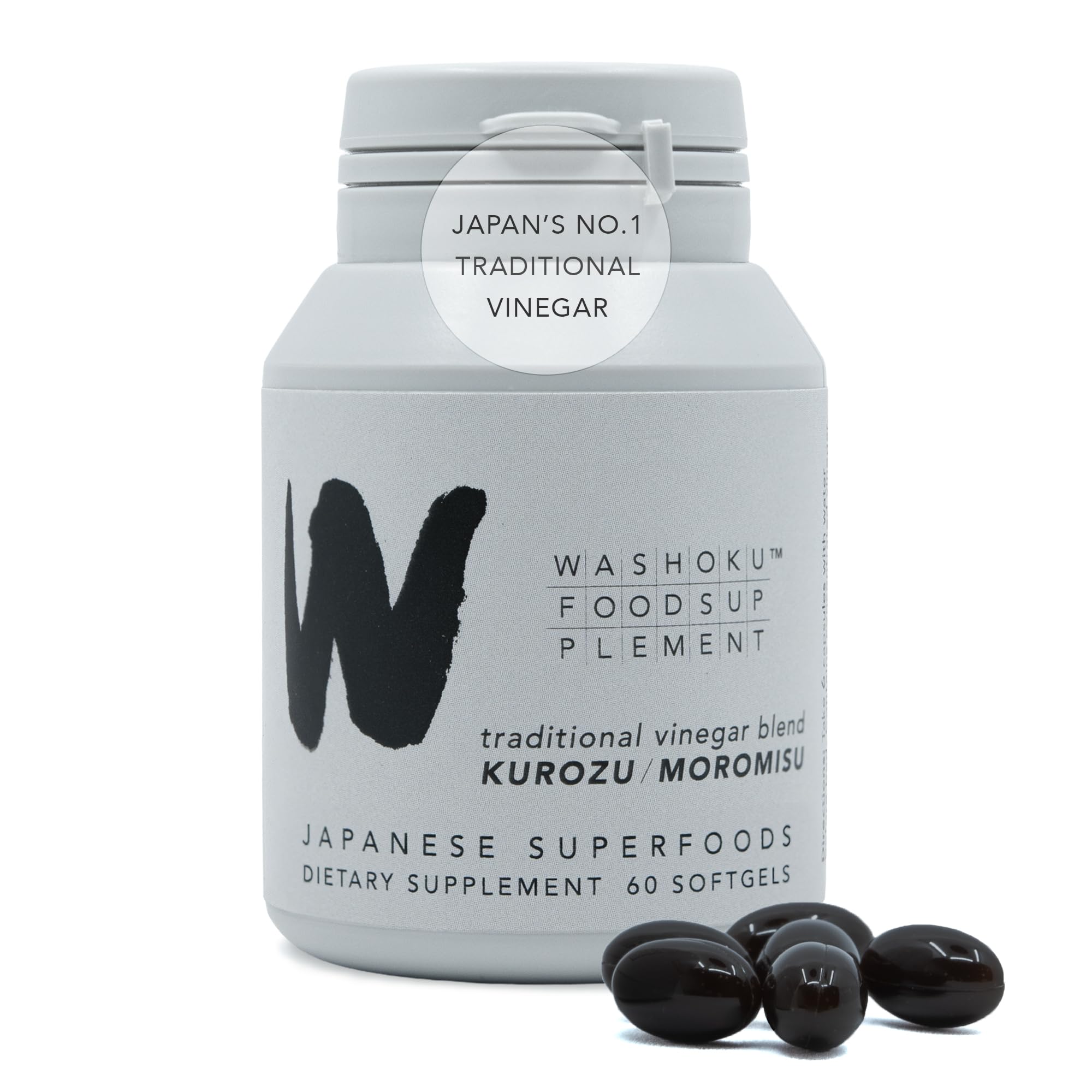 WASHOKU FOOD SUPPLEMENT frente del frasco mostrando etiqueta y dosis