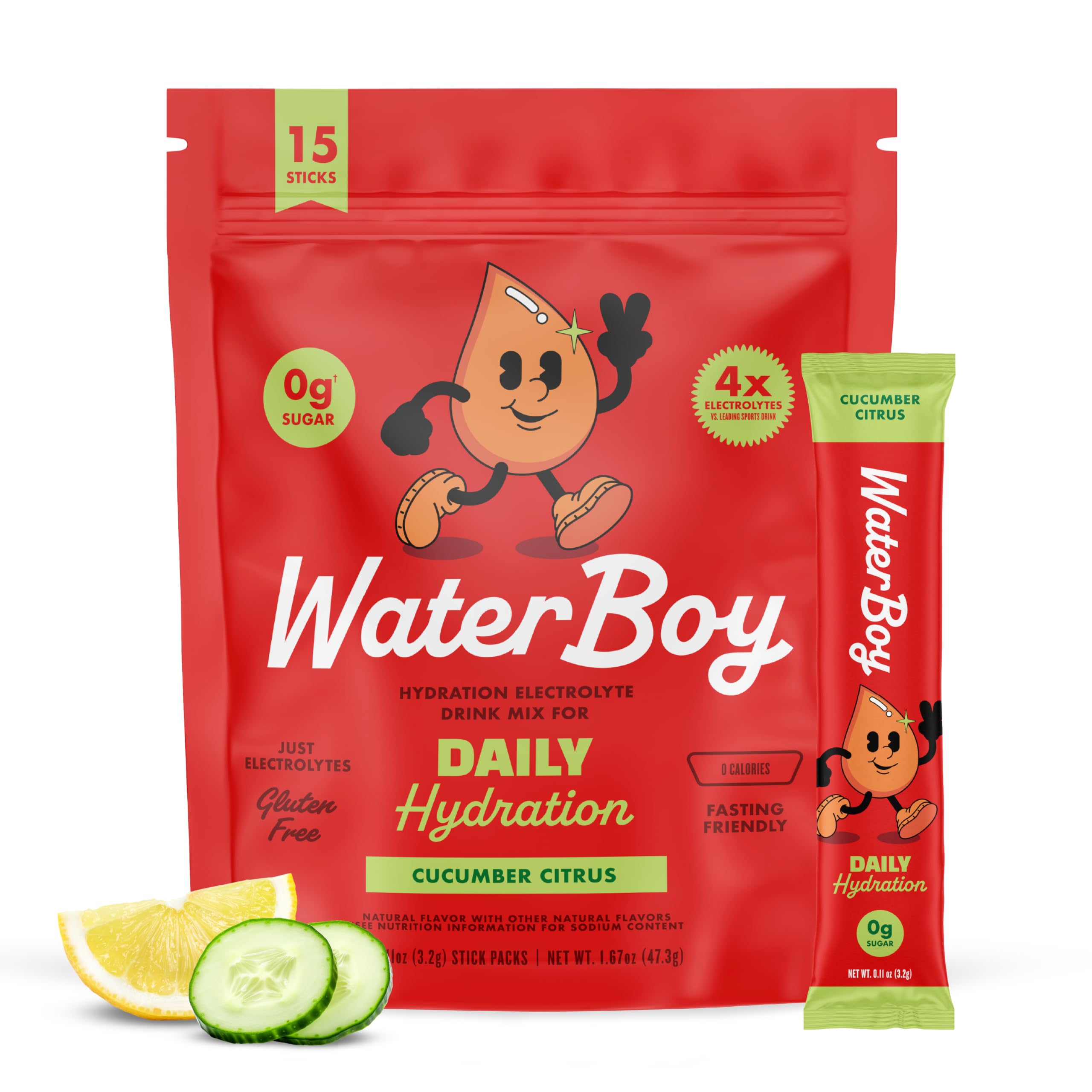 Waterboy frente del empaque Cucumber Citrus mostrando presentación y beneficios