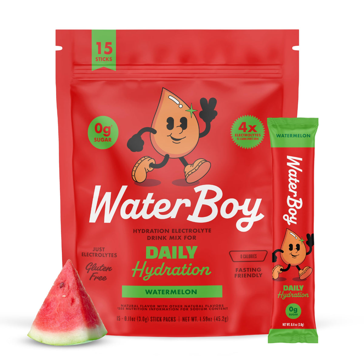 WaterBoy sobre frontal con diseño sandía, muestra formato práctico y concentración alta