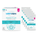 WaterWipes frente del empaque mostrando packs y beneficio higiene segura