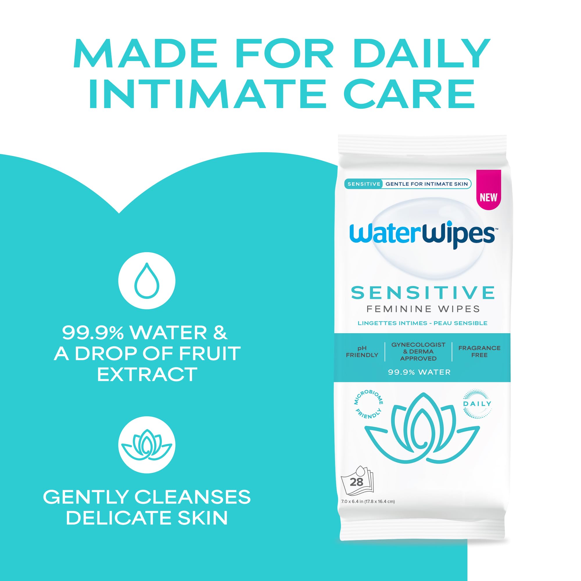 WaterWipes toallita visible al abrir el pack, fácil acceso y sello resellable