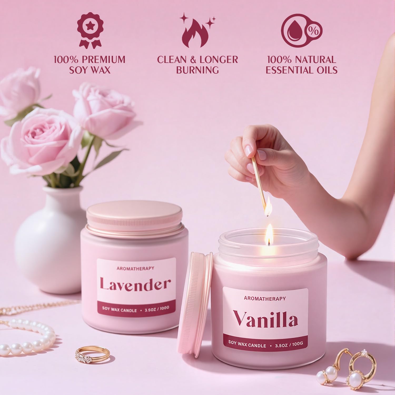 Waxcanpy etiqueta del tarro con nombre de aroma y beneficios aromáticos visibles