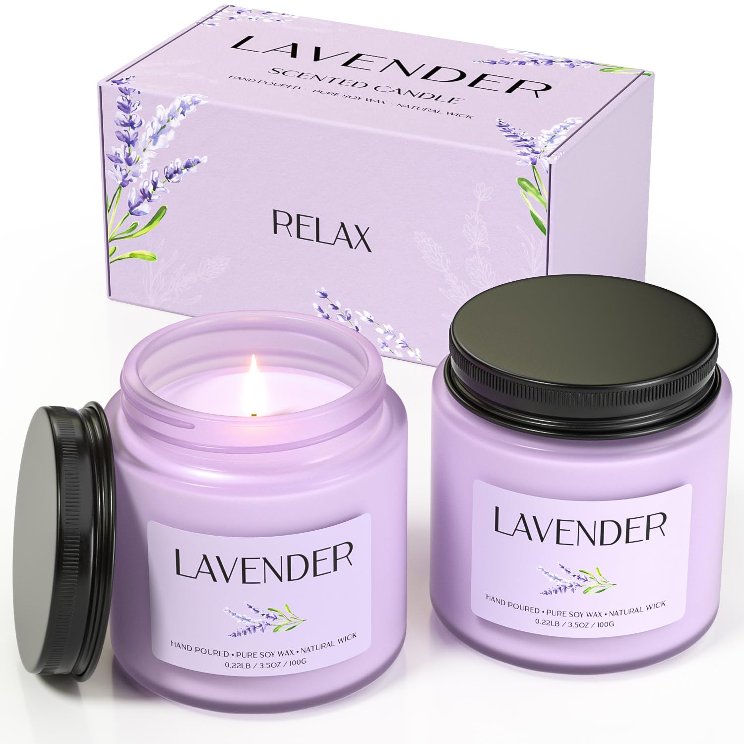 Waxcanpy vela lavanda frontal mostrando diseño elegante y aroma relajante