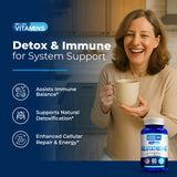 Cápsulas We Like Vitamins junto a un vaso de agua, uso diario práctico y sencillo
