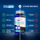 We Like Vitamins cápsulas junto a monedas para escala, ilustra cantidad y dosificación