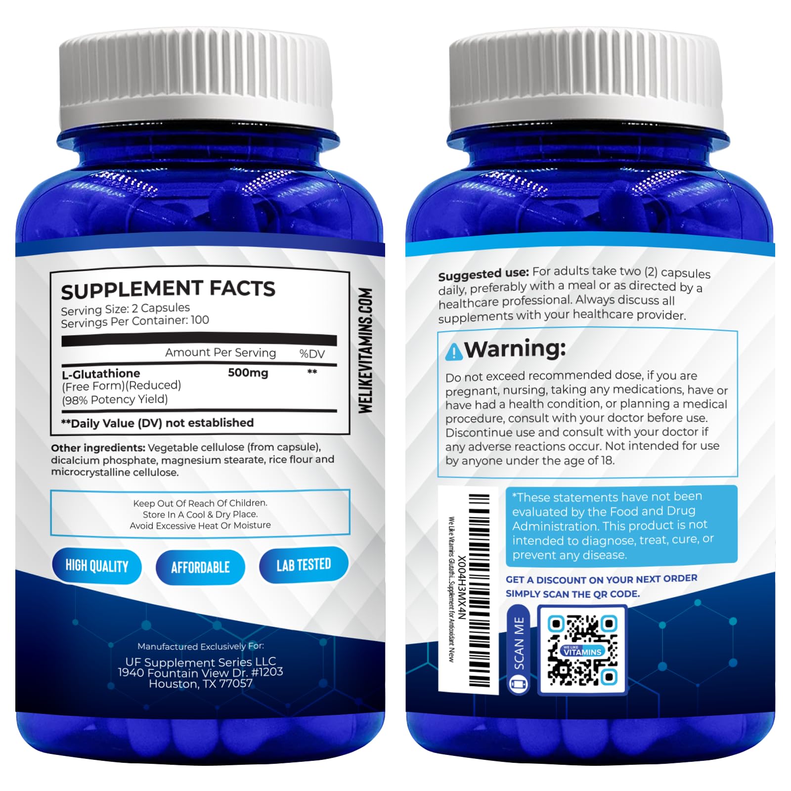 We Like Vitamins comparación de tamaño de cápsula para escala