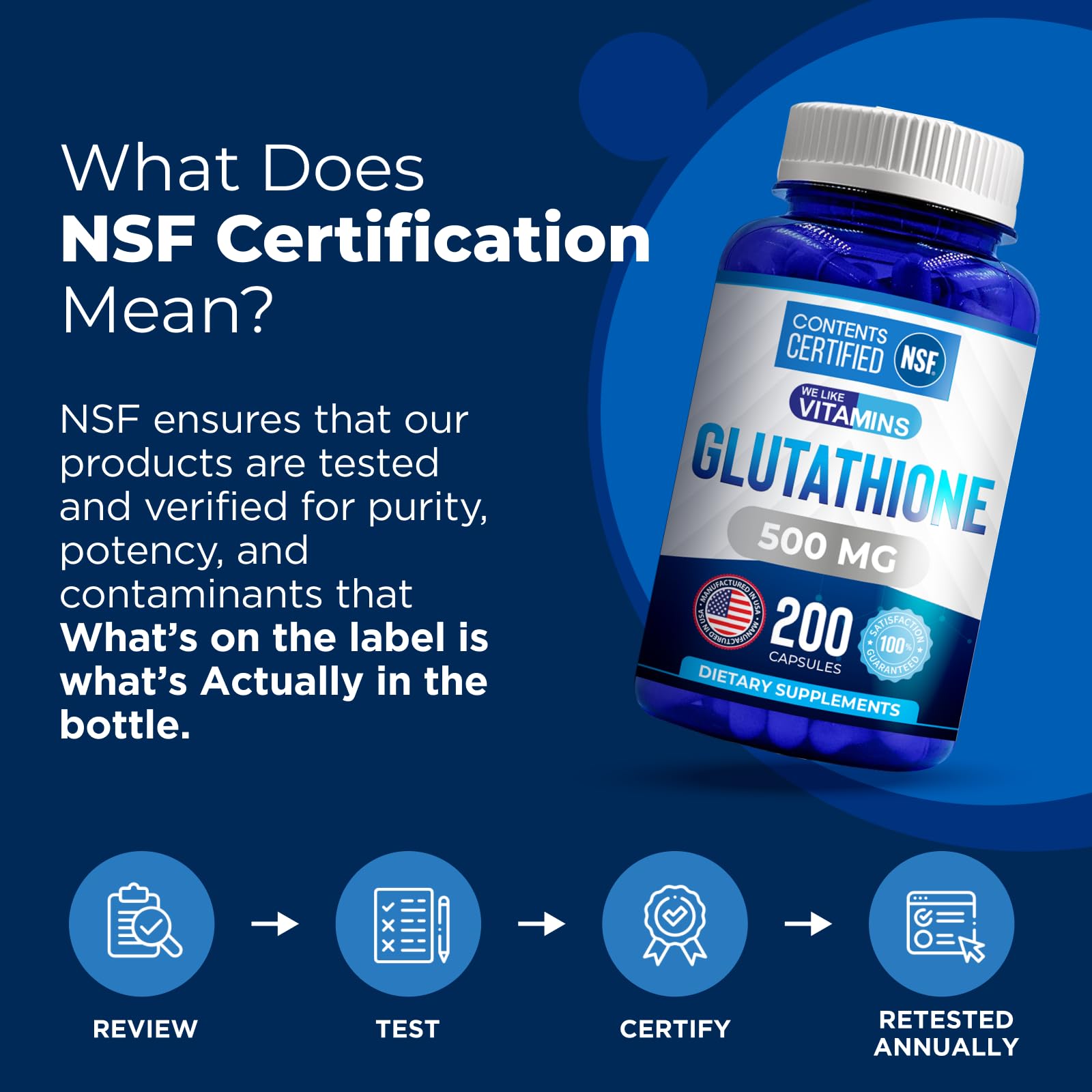 We Like Vitamins etiqueta detallada con información certificada NSF